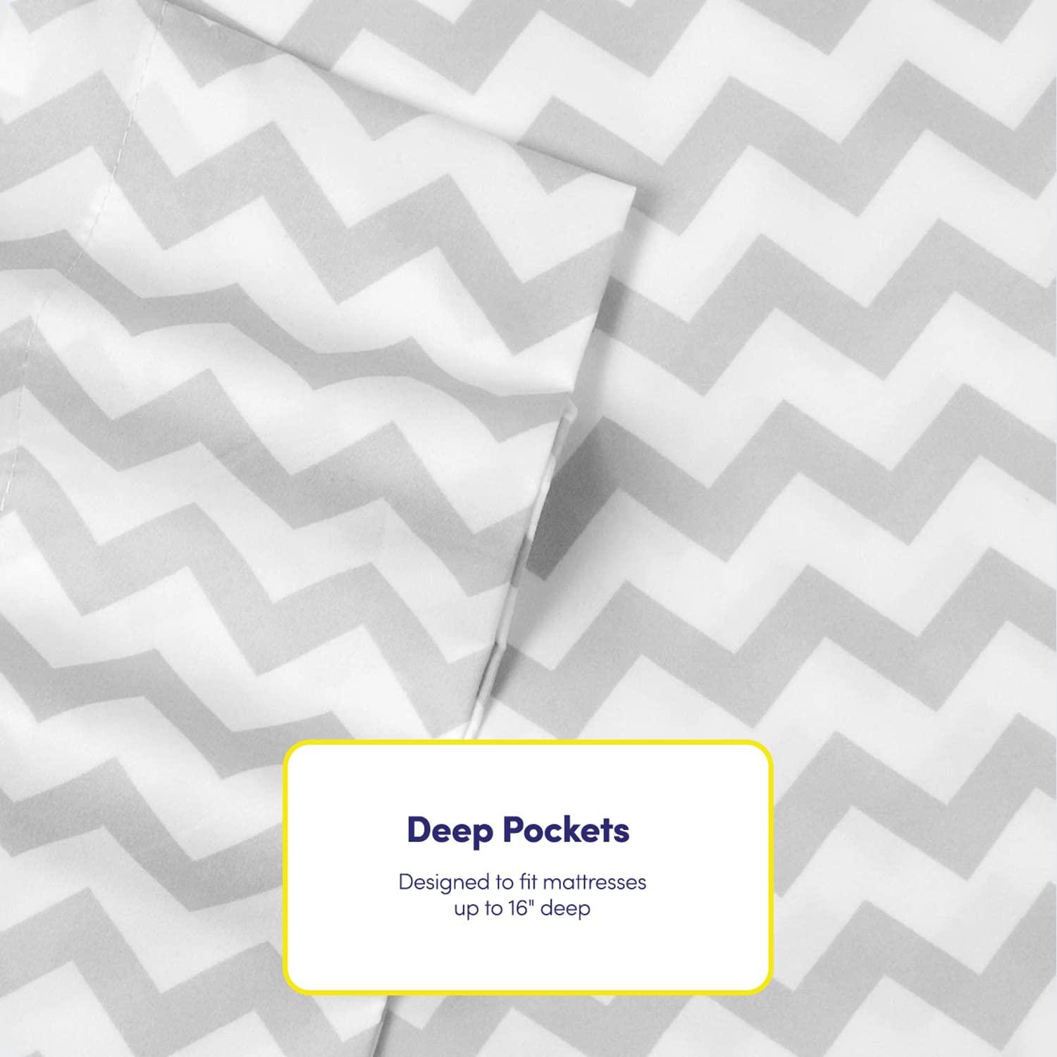 6 Piece Chevron Printed Gray Sheet Set, Deluxe Ultra Soft 1500 Series, Double Brushed Microfiber by Sweet Home Collection® - Queen