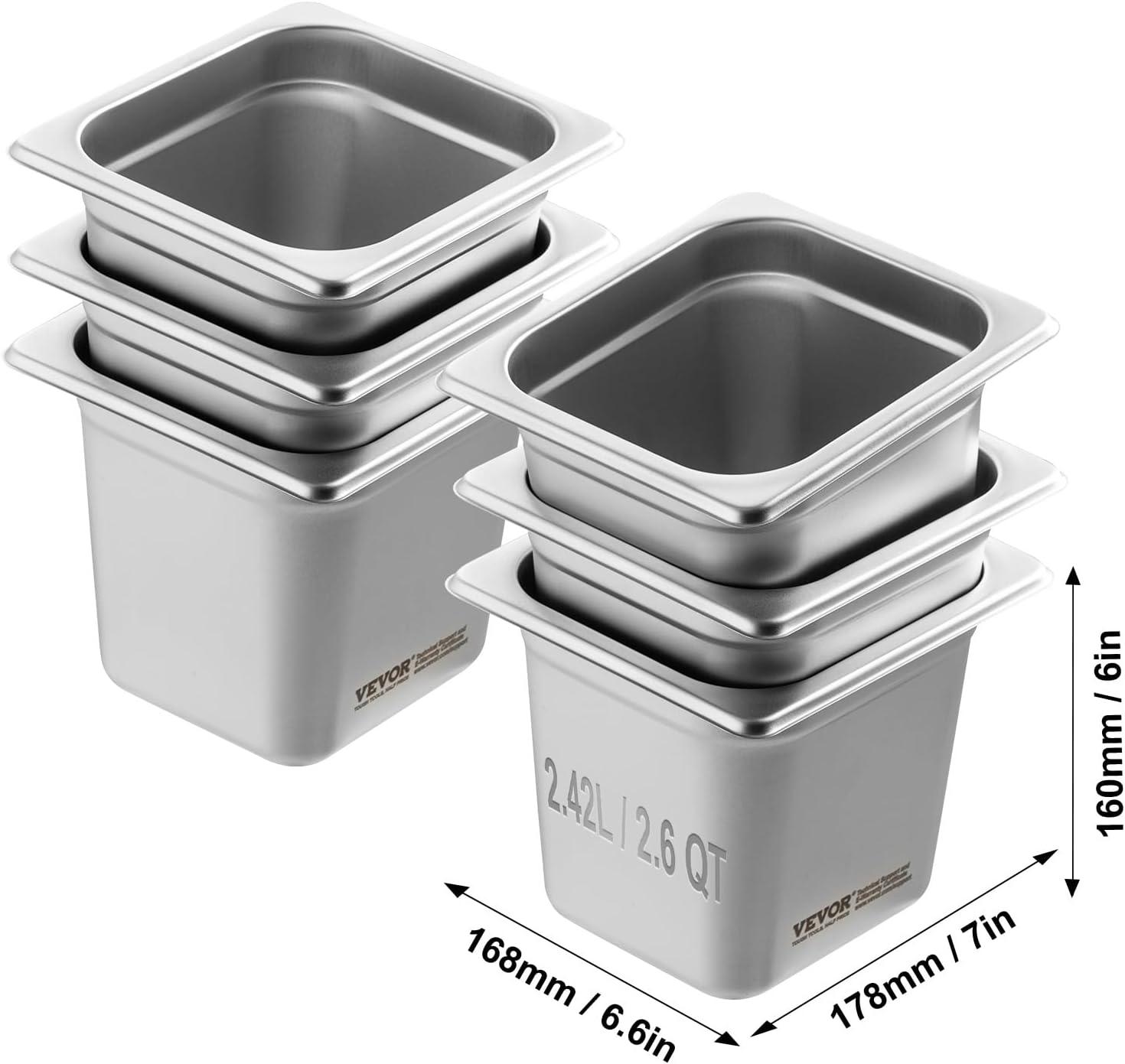 The Party Aisle™ VEVOR 1/6 Size Anti-Jam Steam Pan 6-Inch Deep Table Pan (Set of 6)