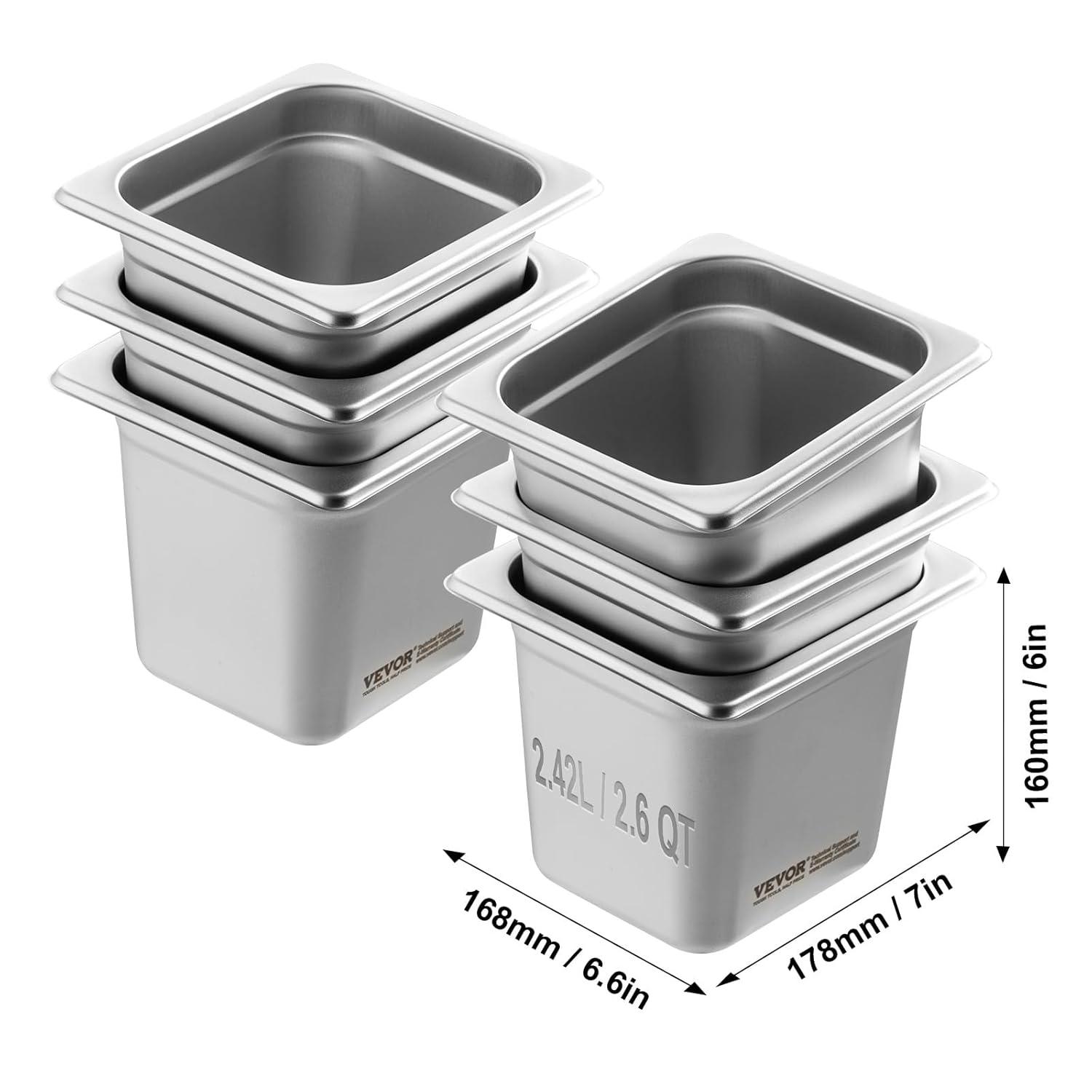 The Party Aisle™ VEVOR 1/6 Size Anti-Jam Steam Pan 6-Inch Deep Table Pan (Set of 6)