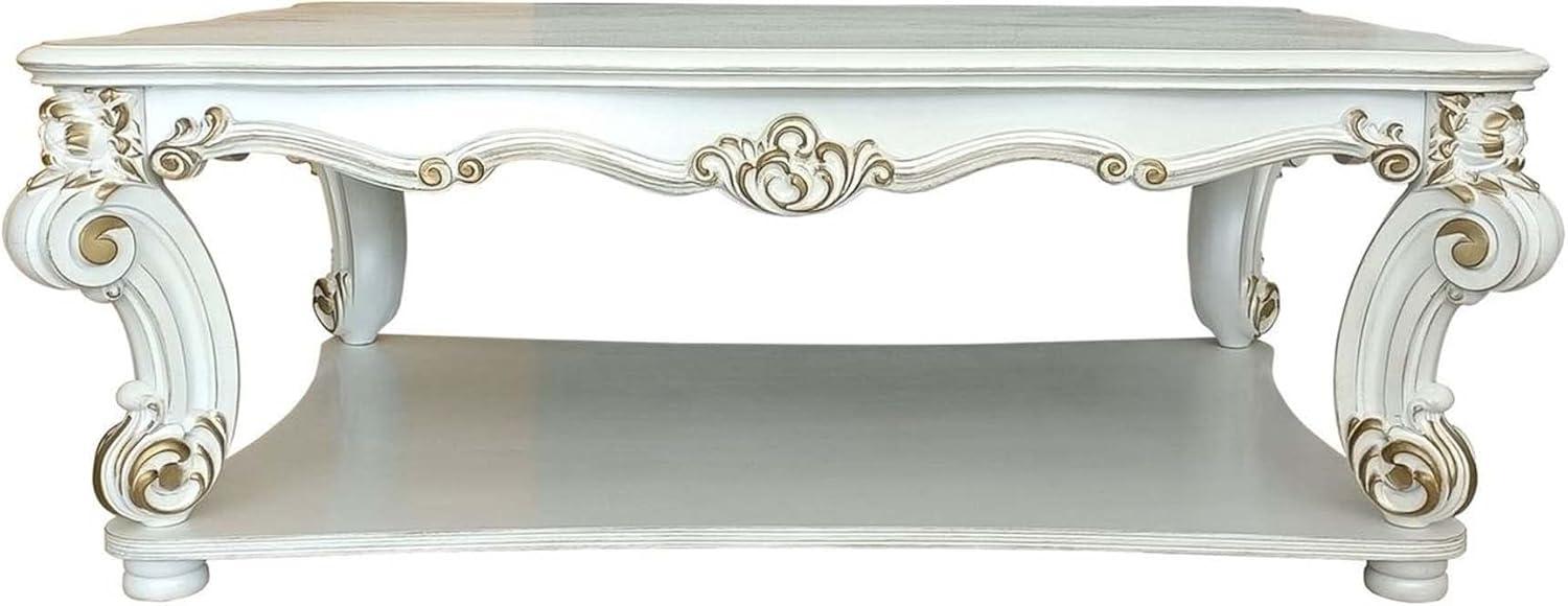 ACME Vendome Rectangular Wooden Coffee Table with Bottom Shelf in Antique Pearl