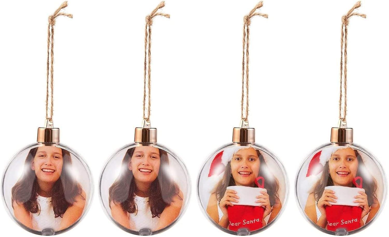 Juvale 4 Pack Clear Hanging Photo Ornament Balls for Christmas Tree Decorations, Holiday Decor, 2.75 x 4.7 in