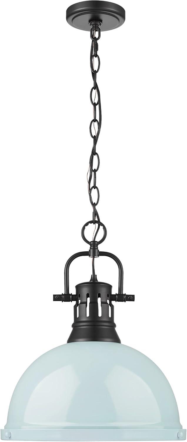 Golden Lighting Duncan 1-Light Large Pendant with Chain in Matte Black with Seafoam