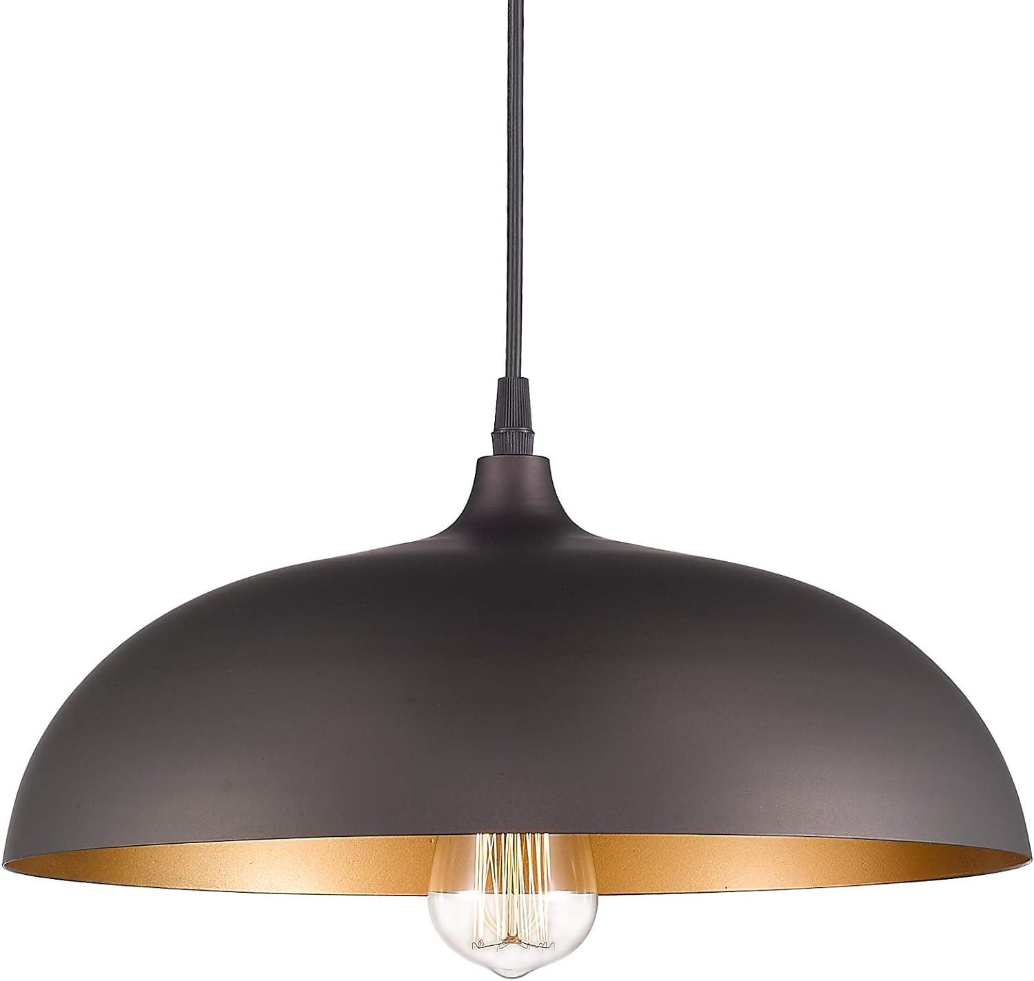 Bronze Dome LED Farmhouse Pendant Light with Gold Interior