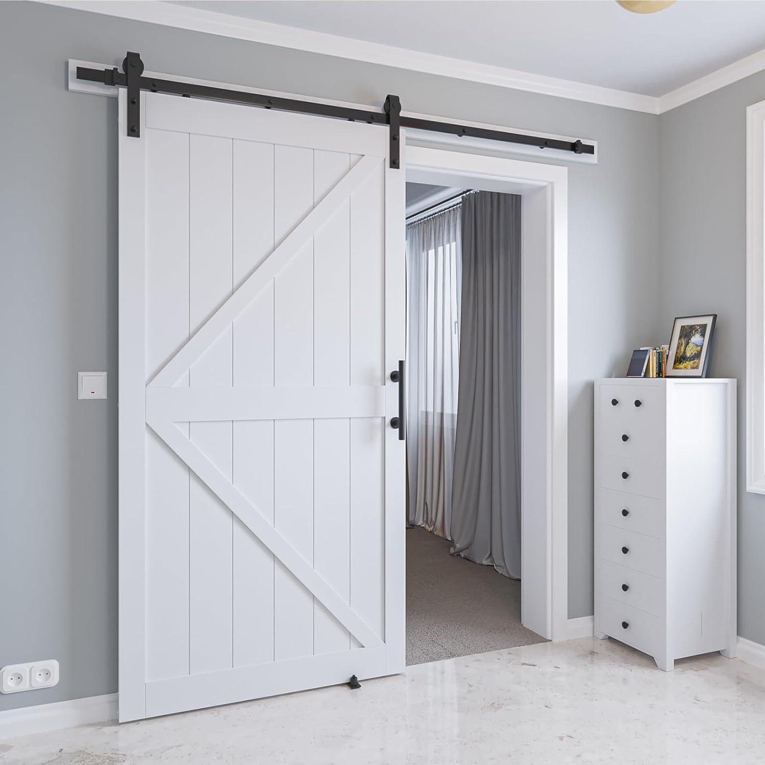 LDB_BUILDING Manufactured Paneled Wood Prefinished Barn Door with Installation Hardware Kit