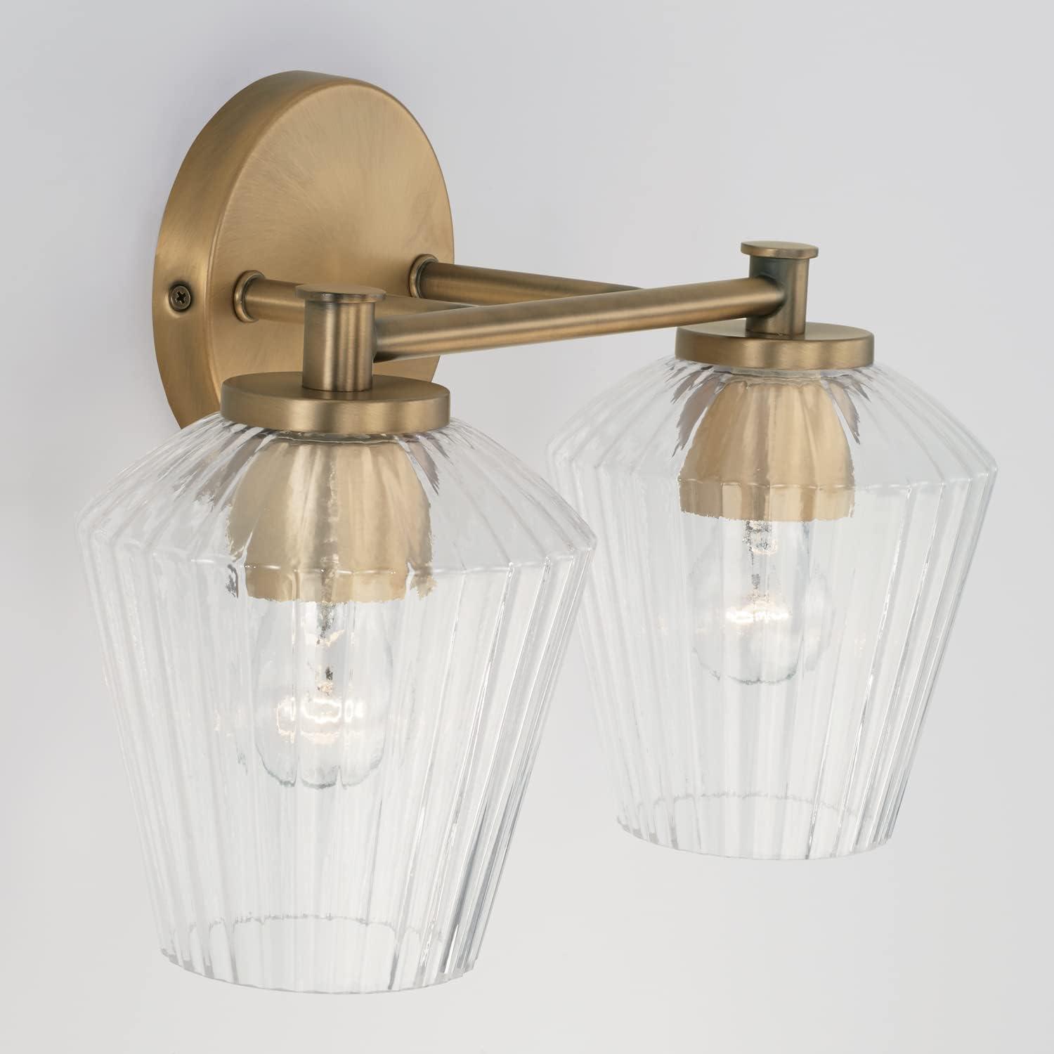 Elegant Aged Brass 2-Light Vanity with Fluted Glass Shades