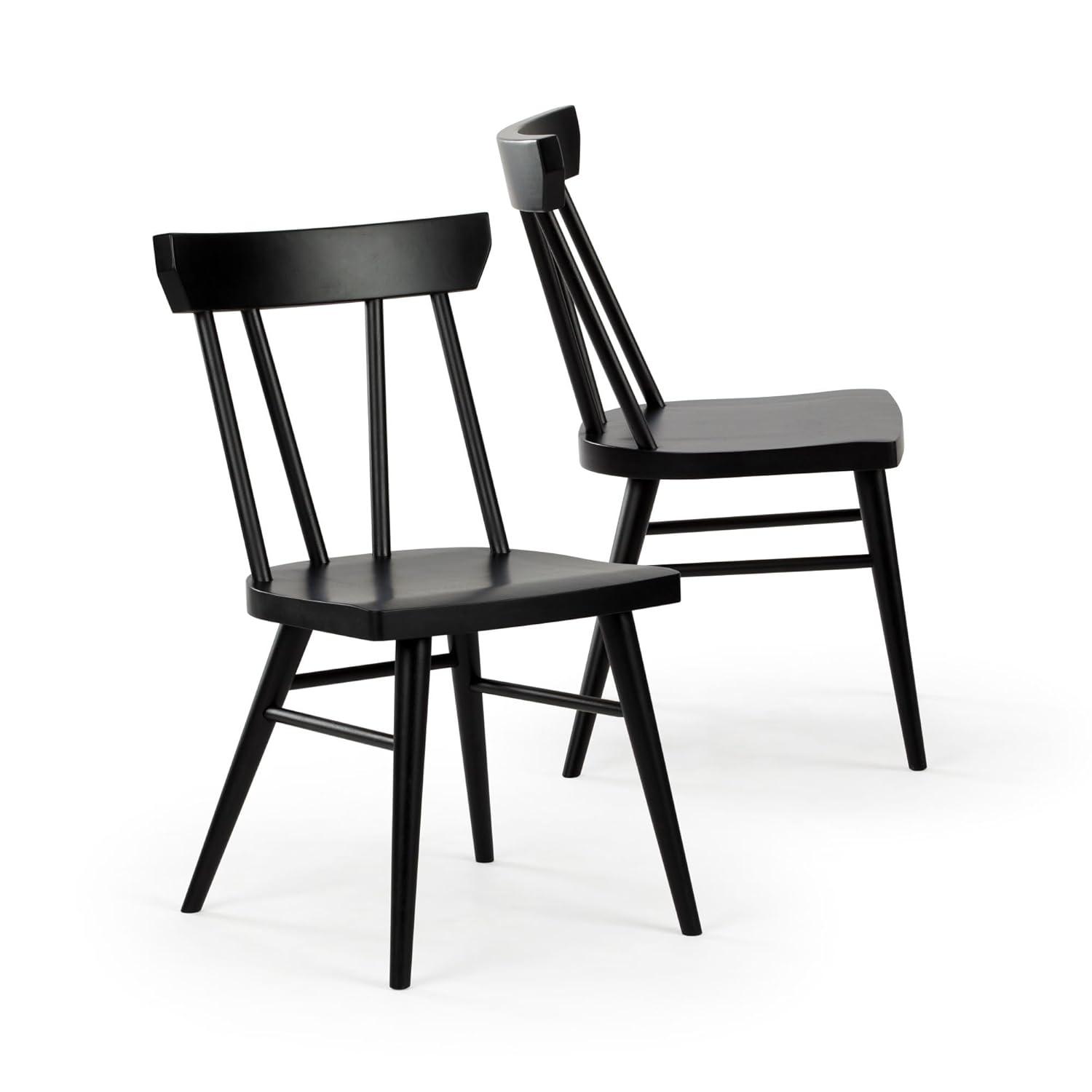 Plank+Beam Windsor Dining Chair Set of 2, Solid Wood Chairs for Kitchen, Office, Living Room, Pecan