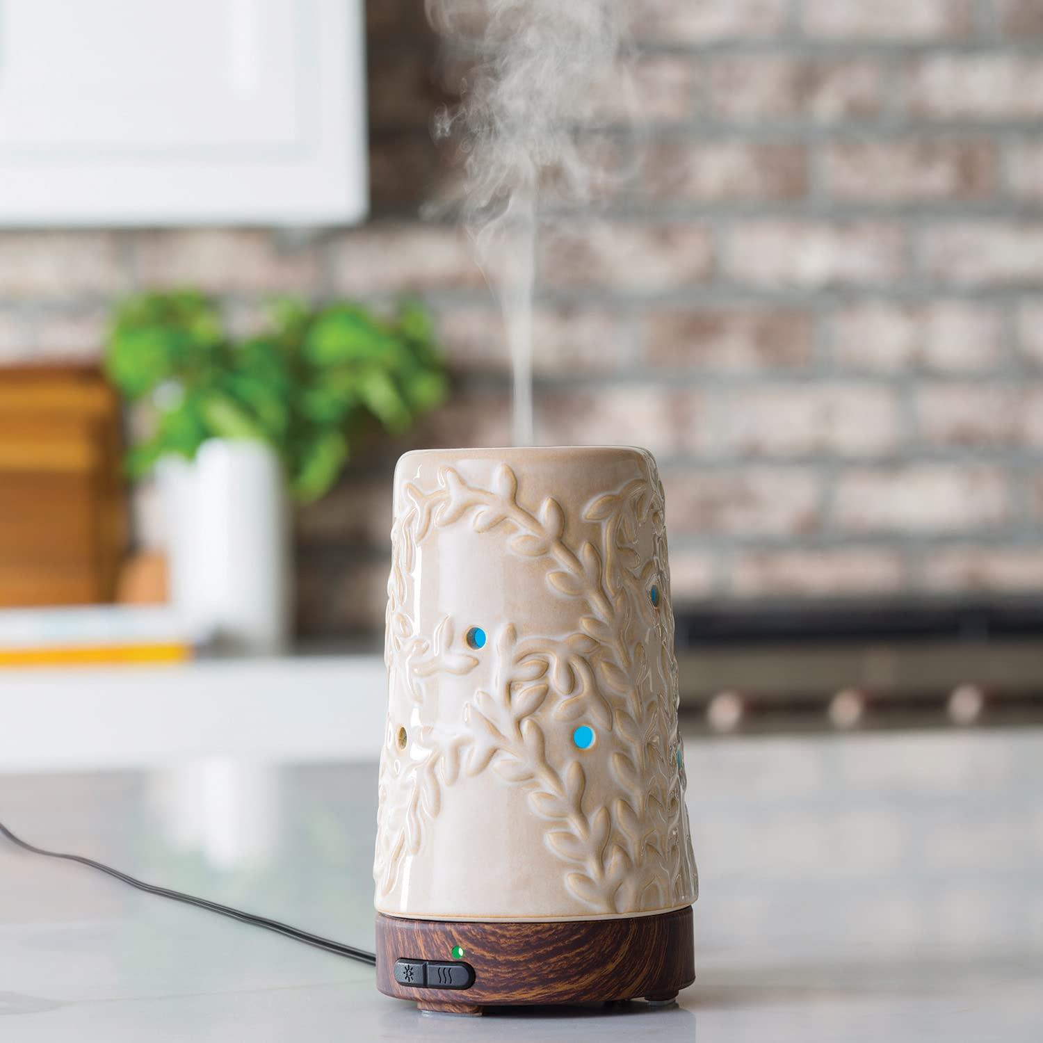 Airome 100 mL Ultrasonic Essential Oil Diffuser, Flourish, Cream ceramic