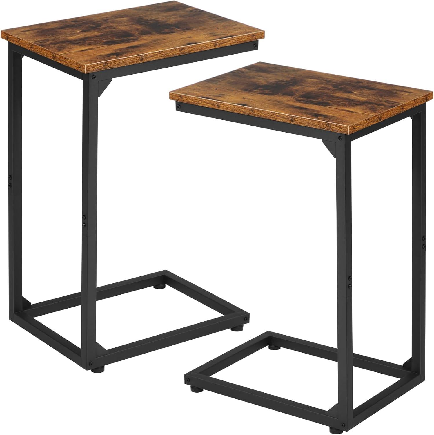 C Table Side Table Set of 2 - Couch End Tables Farmhouse Living Room Sets, Rustic Brown (YH017-30BN)