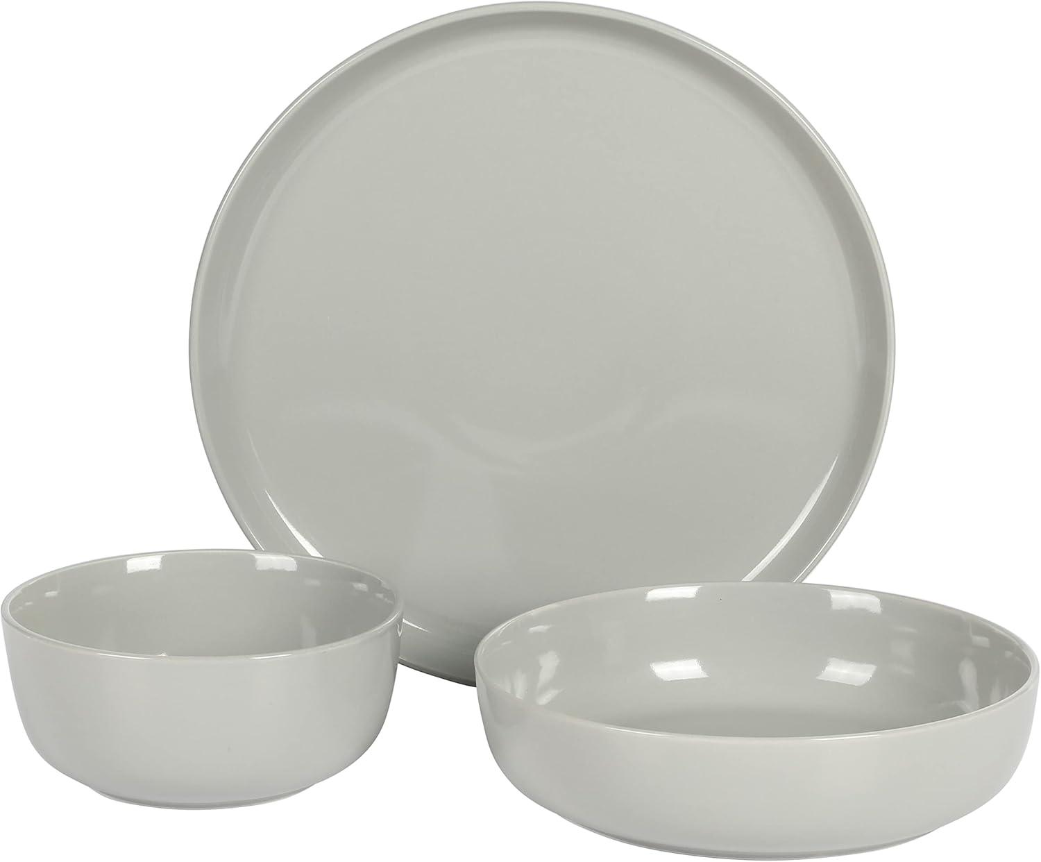 Grey Porcelain 12-Piece Dinnerware Set with Lipped Design