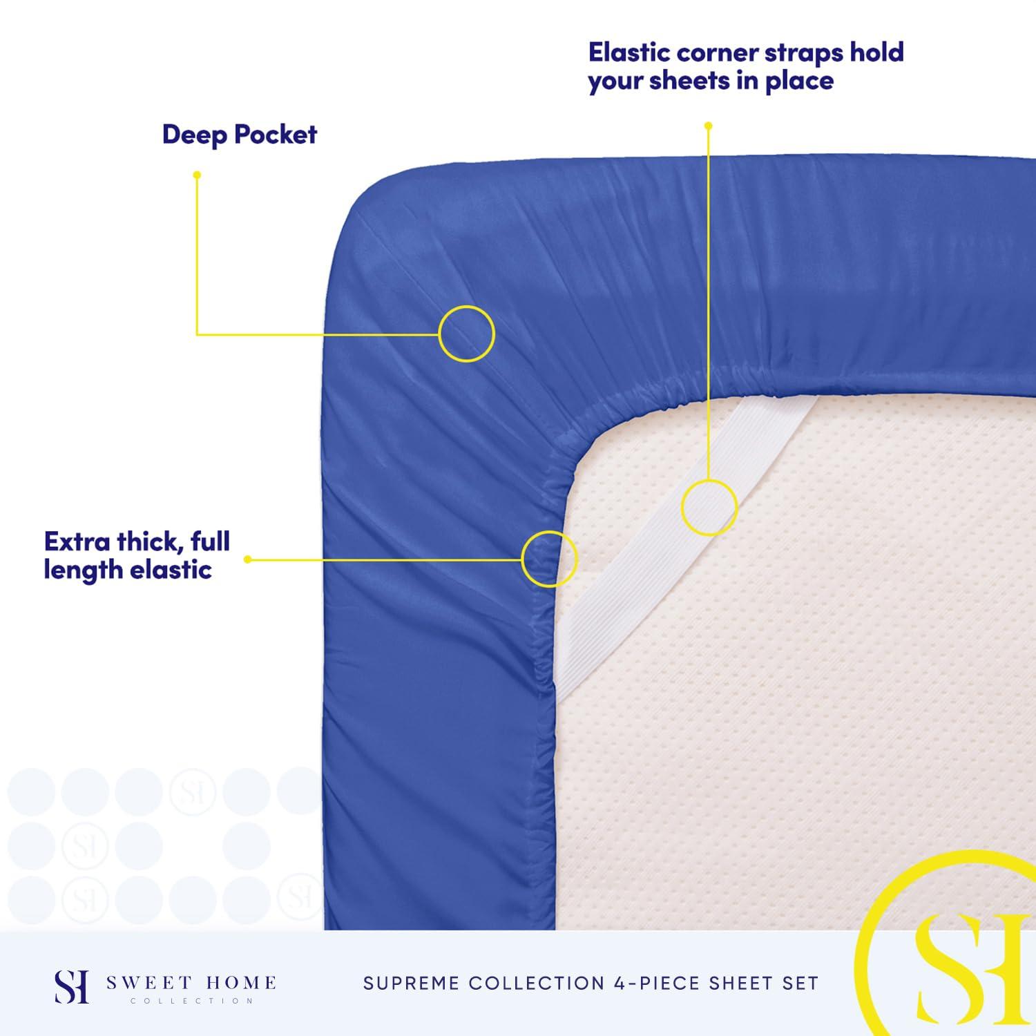 Sweet Home Collection 1800 Series Bed Sheets - Extra Soft Microfiber Deep Pocket Sheet Set - Royal Blue, Twin