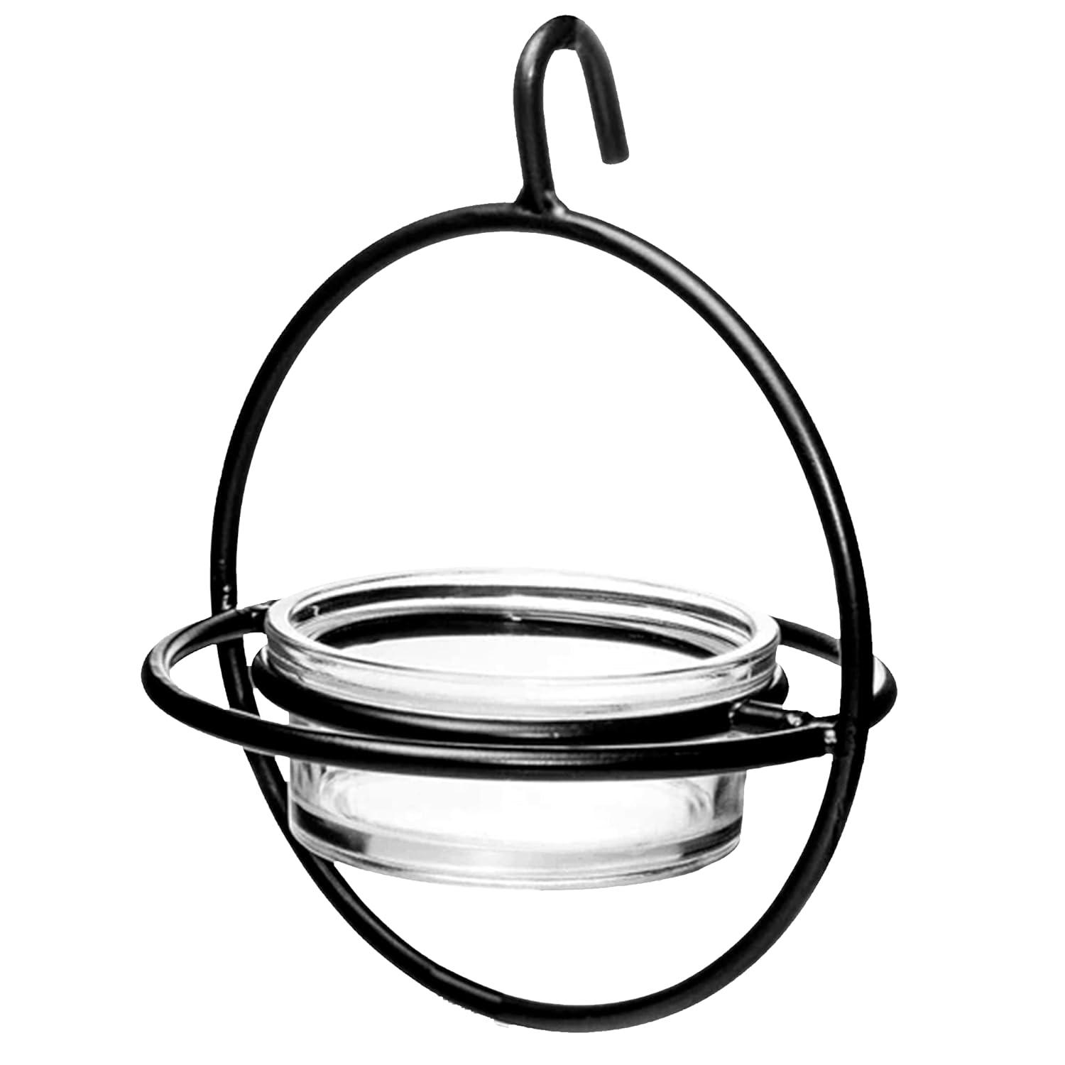 Monarch Abode Hanging Zazu Bird Feeder with Clear Glass Bowl, Perch, Outdoor Decor for Garden Backyard Patio