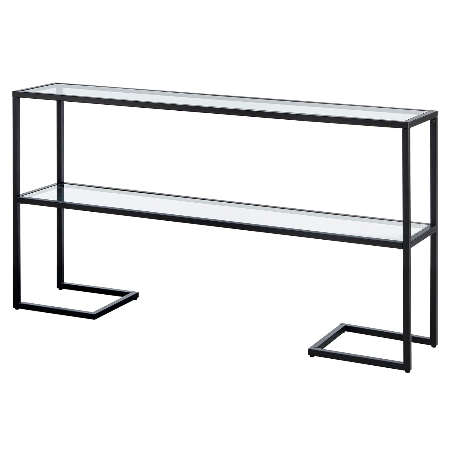 Evelyn&Zoe Errol 55" Wide Rectangular Console Table with Glass Top, Blackened Bronze