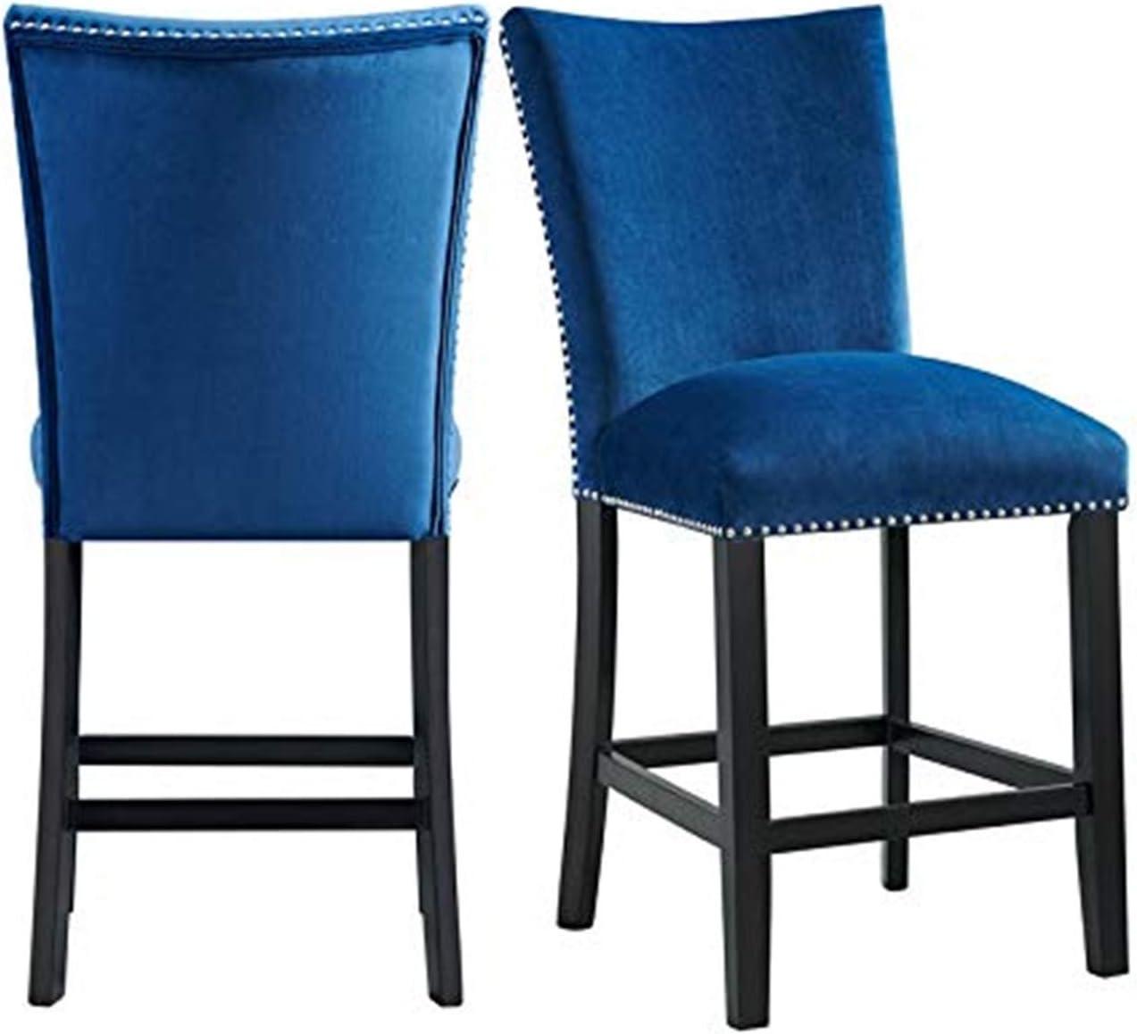 Set of 2 Celine Velvet Counter Height Barstools Blue: Nailhead Trim, Rubberwood Legs - Picket House Furnishings