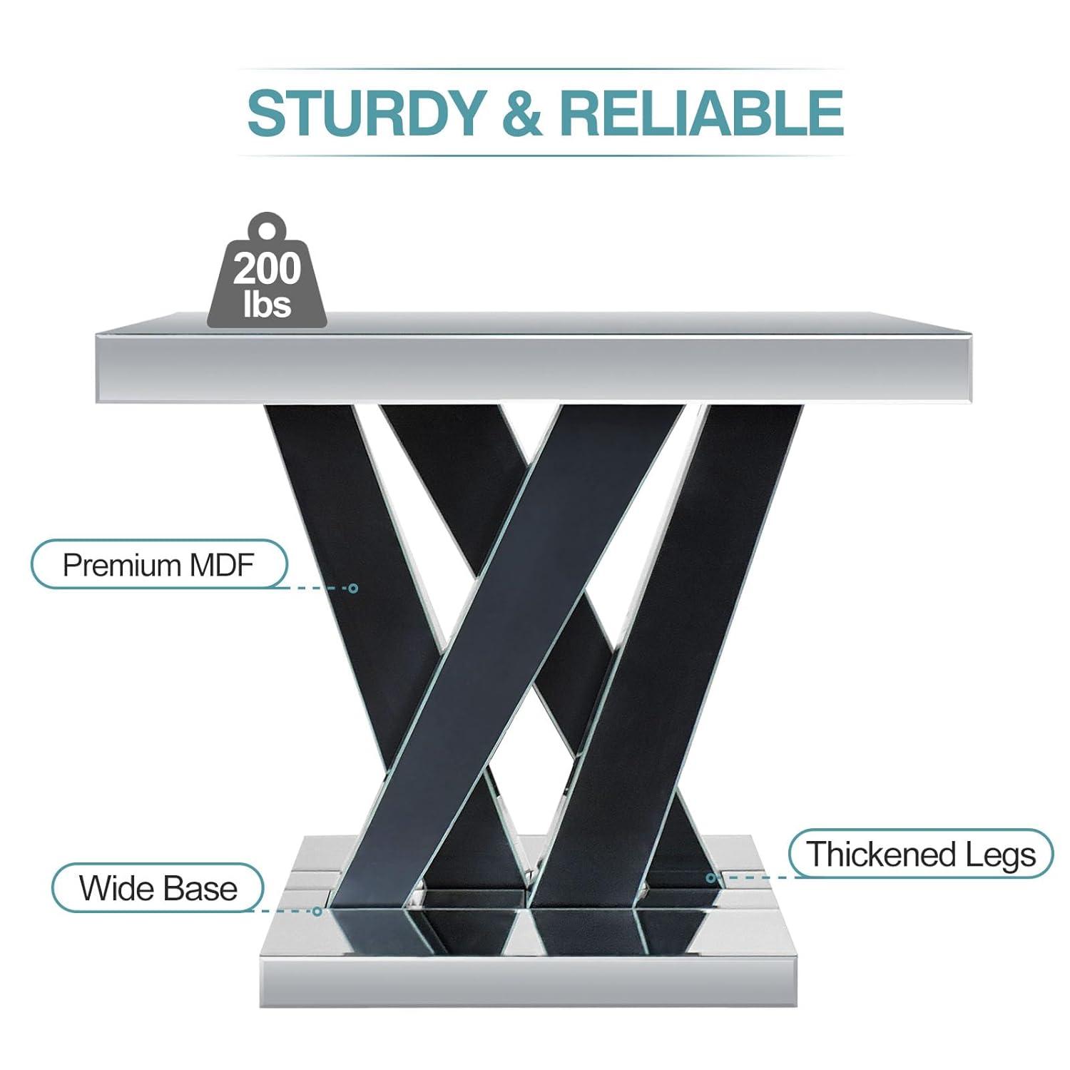 Modern Entryway Console Table With Crushed Diamond Inlay, 35" Silver Mirrored Glass Hallway Table For Entryway, Glam Decorative Sofa Tables For Living Room