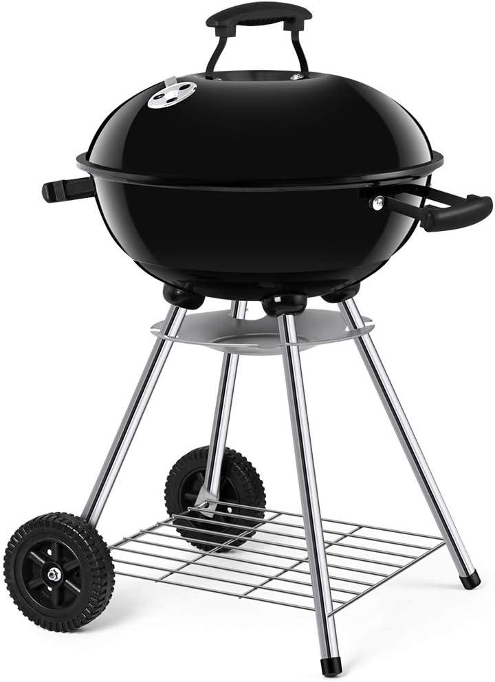 BEAU JARDIN Charcoal Grill 18.2 Inch for Outdoor Cooking BBQ Barbecue Coal Kettle Bowl Grill Portable Heavy Duty Round with Wheels Grilling for Tailgating Patio Backyard Camping Black BG4691