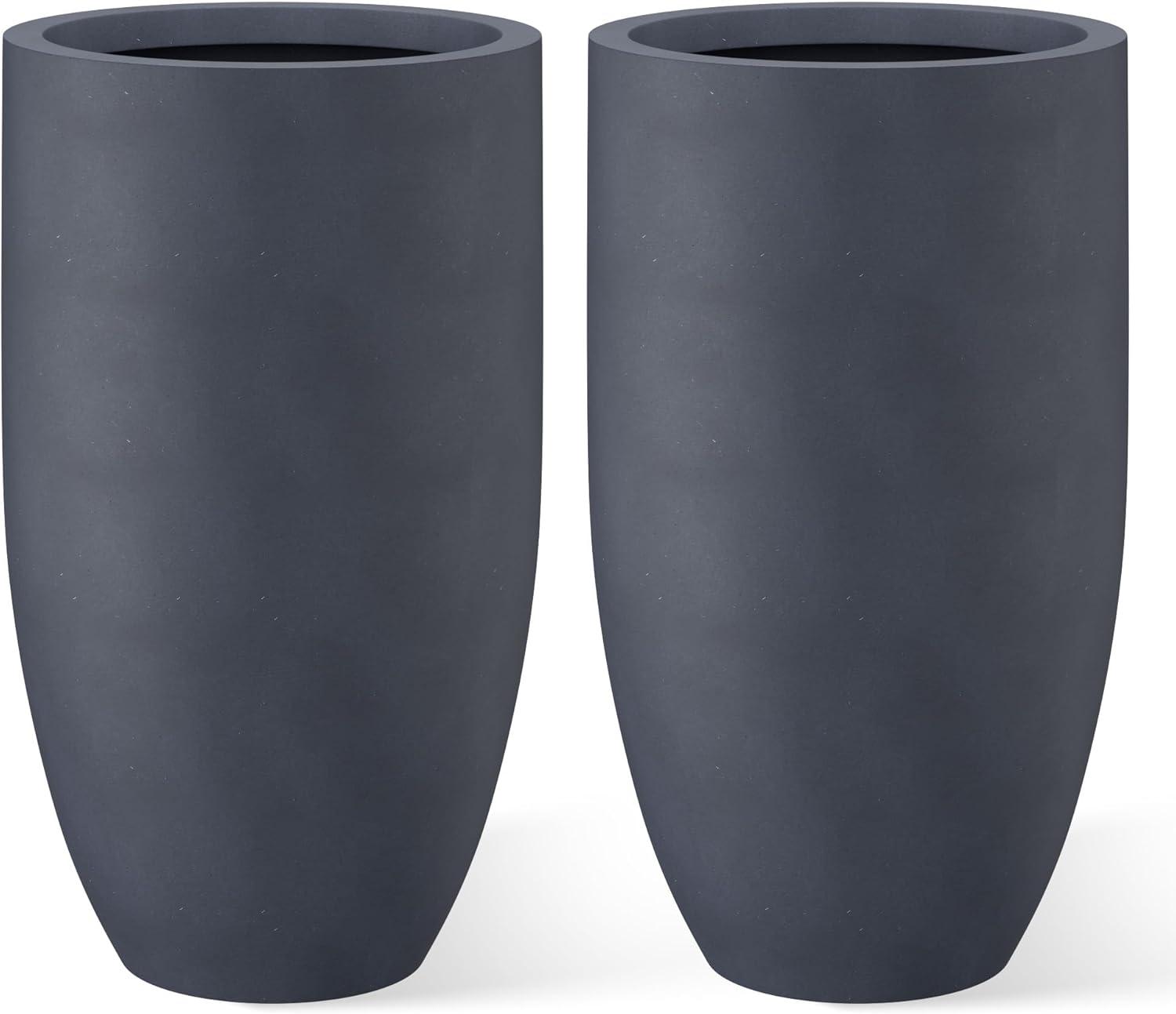 Kante 23.6" H Charcoal Concrete Tall Planters (Set of 2), Large Outdoor Indoor Decorative Plant Pots with Drainage Hole and Rubber Plug, Modern Style for Home and Garden C21