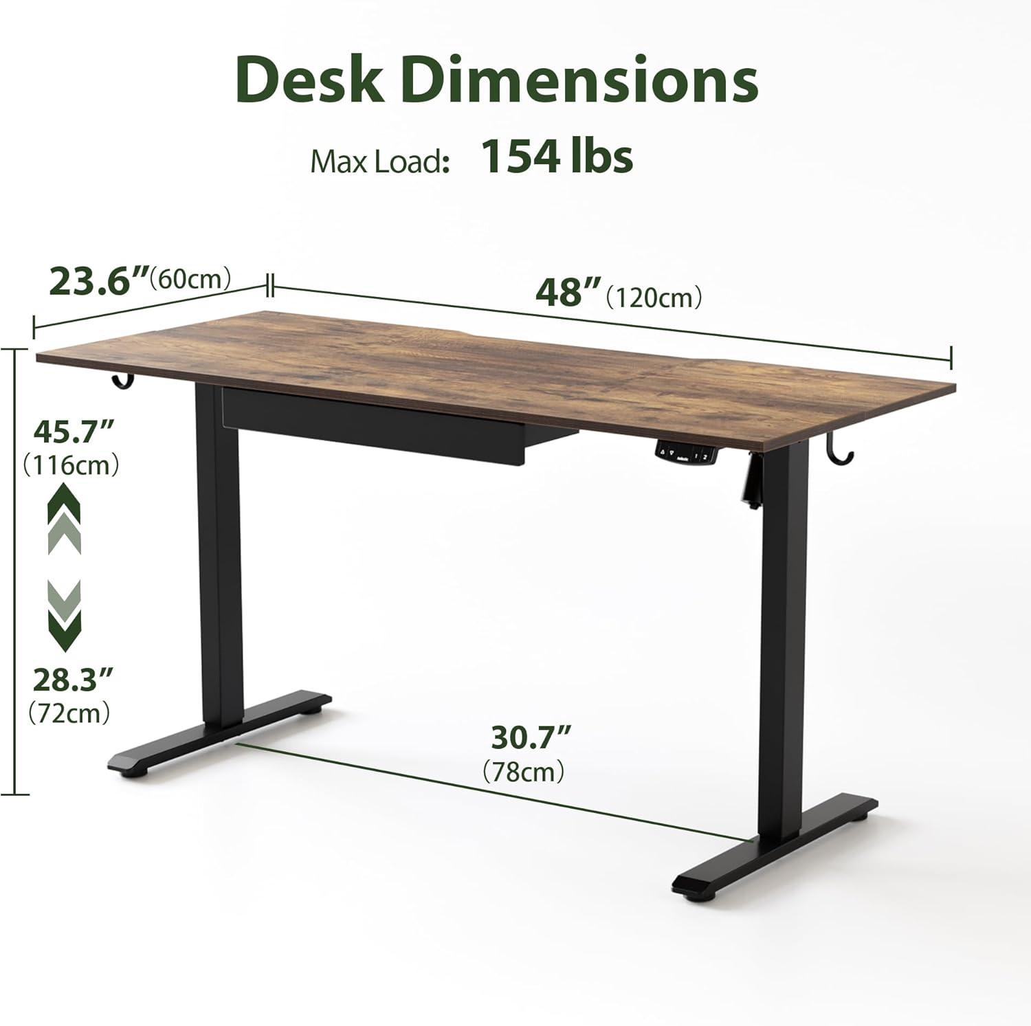 Agilestic Adjustable Height Electric Standing Desk with Storage Wooden Drawer, 55 x 24 Inches Stand Up Home Office Computer Gaming Table for Work Office Home, Rustic Brown