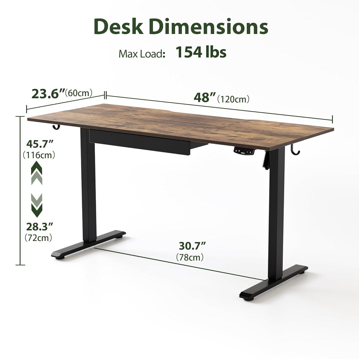 Agilestic Adjustable Height Electric Standing Desk with Storage Wooden Drawer, 55 x 24 Inches Stand Up Home Office Computer Gaming Table for Work Office Home, Rustic Brown