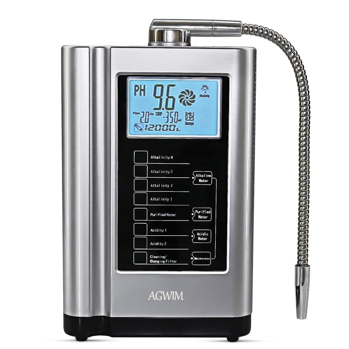 AquaGreen Alkaline Water Ionizer Machine AG7.0, Home Filtration System Produces pH 4-10.5 Water, 7 Water Settings, Up to -570mV ORP, 8000L Per Filter, Silver