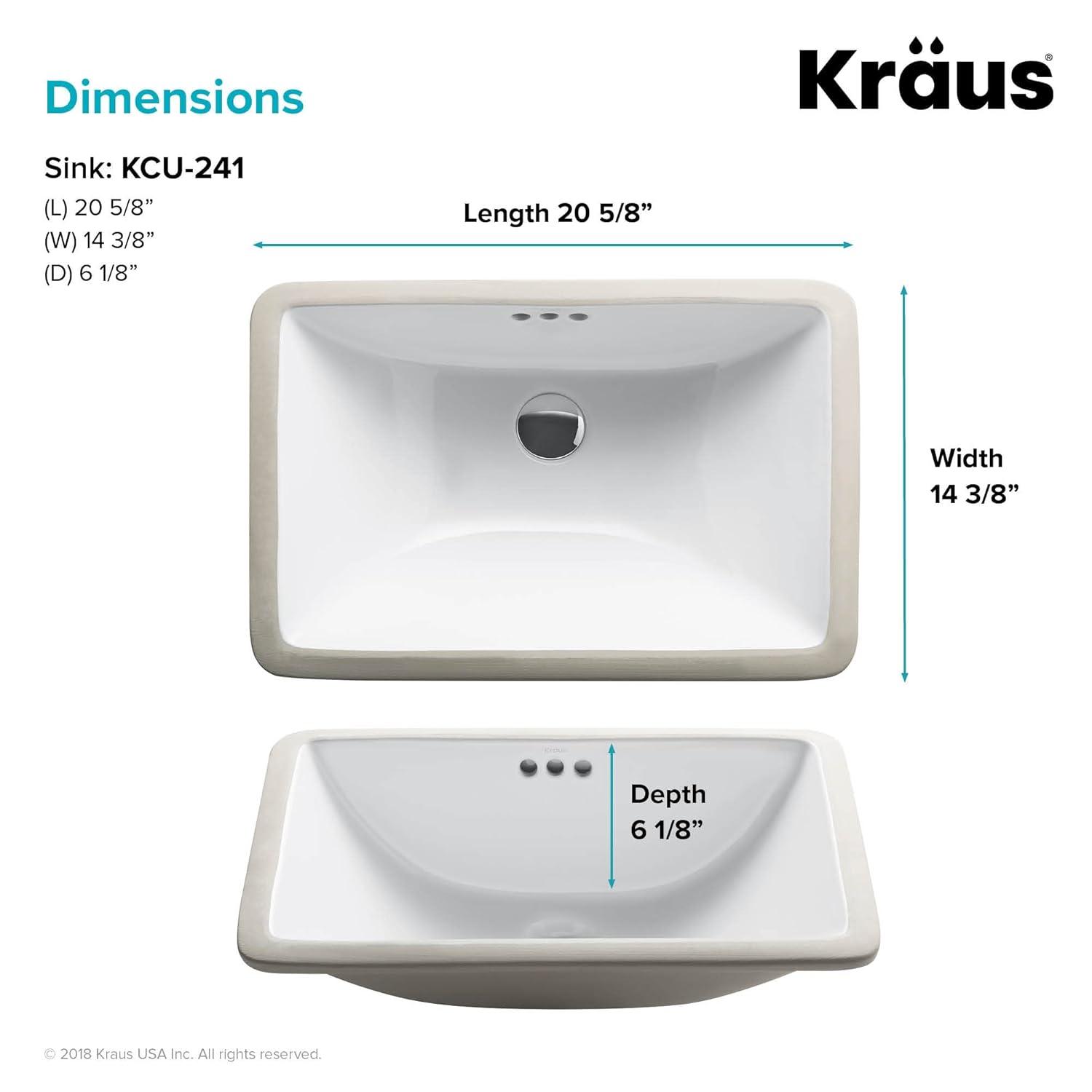 Elavo White Ceramic Rectangular Undermount Bathroom Sink with Overflow
