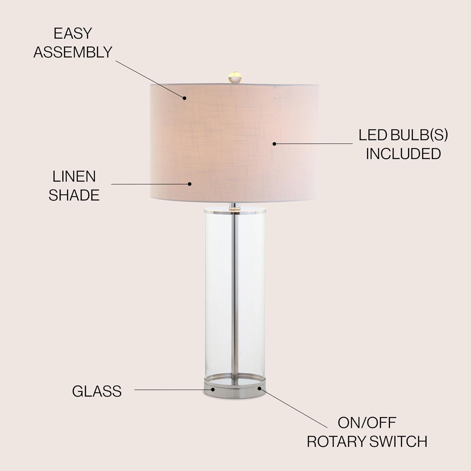 Harper 29" White Linen Shade Glass Table Lamp, Energy Efficient