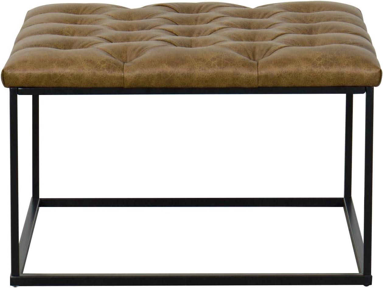 Square Metal Ottoman with Faux Leather & Open Frame - HomePop: Industrial Style, Footstool, End of Bed Bench