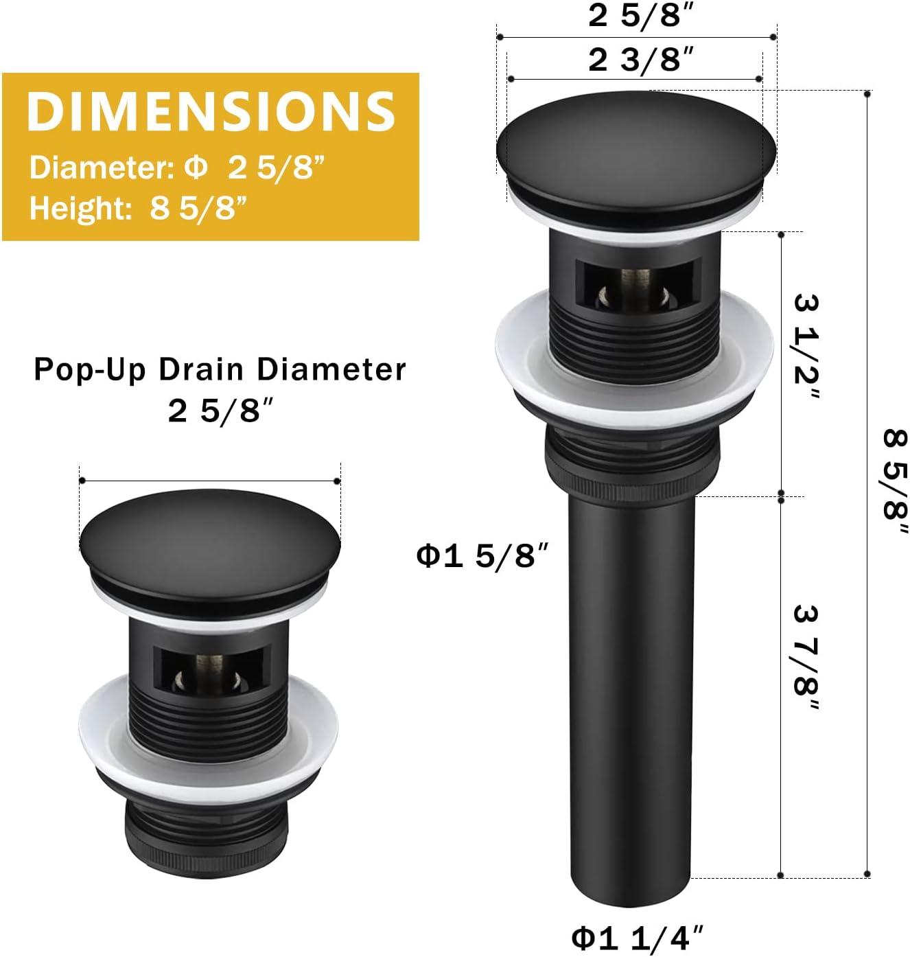 ESFORT Bathroom Sink Drain Stopper with Overflow Pop Up Sink Drain for Vessel Vanity Lavatory Sink, Matte Black