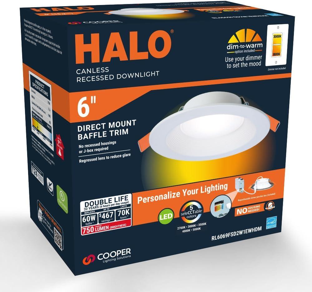 Halo RL6 Series Matte White 6 in. W LED Canless Recessed Downlight 9 W