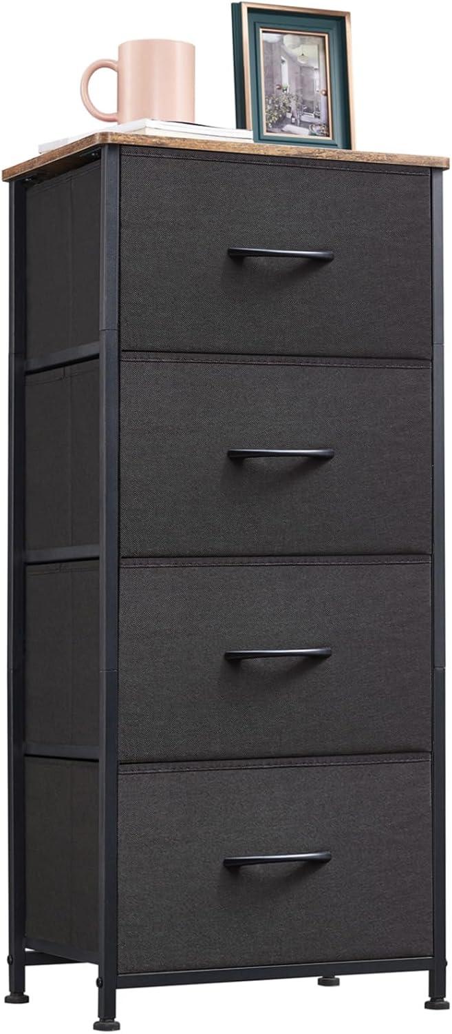 Black Rustic Brown Vertical Combo Dresser with 4 Drawers