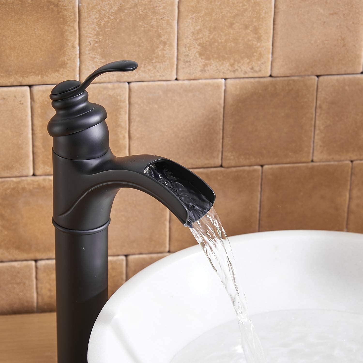 Matte Black Brass Single Handle Waterfall Bathroom Faucet