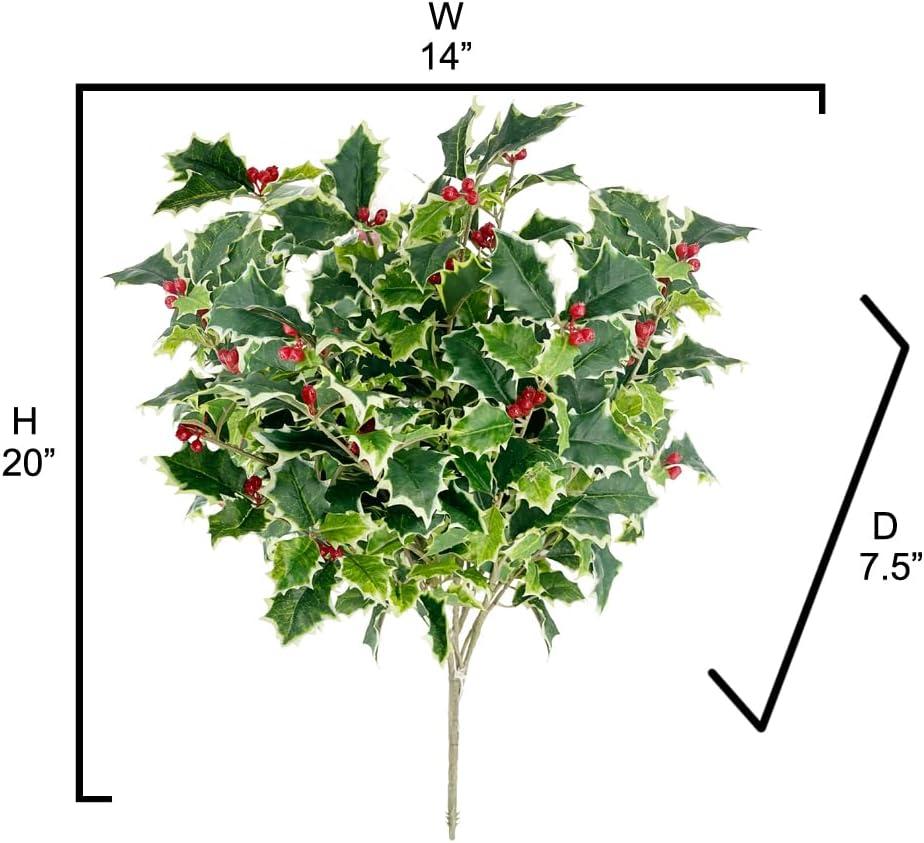 Artificial Holly Leaves Berries Christmas Bush