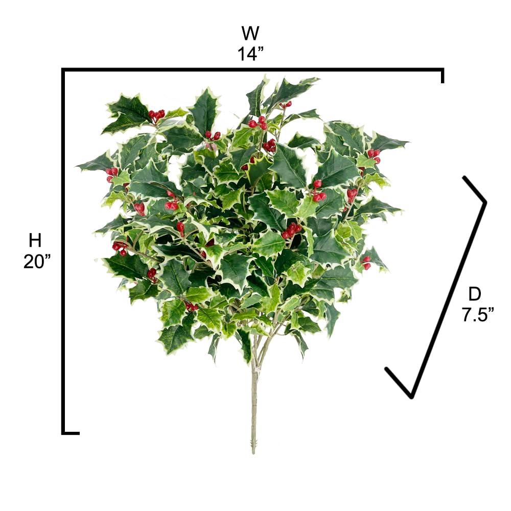 Artificial Holly Leaves Berries Christmas Bush