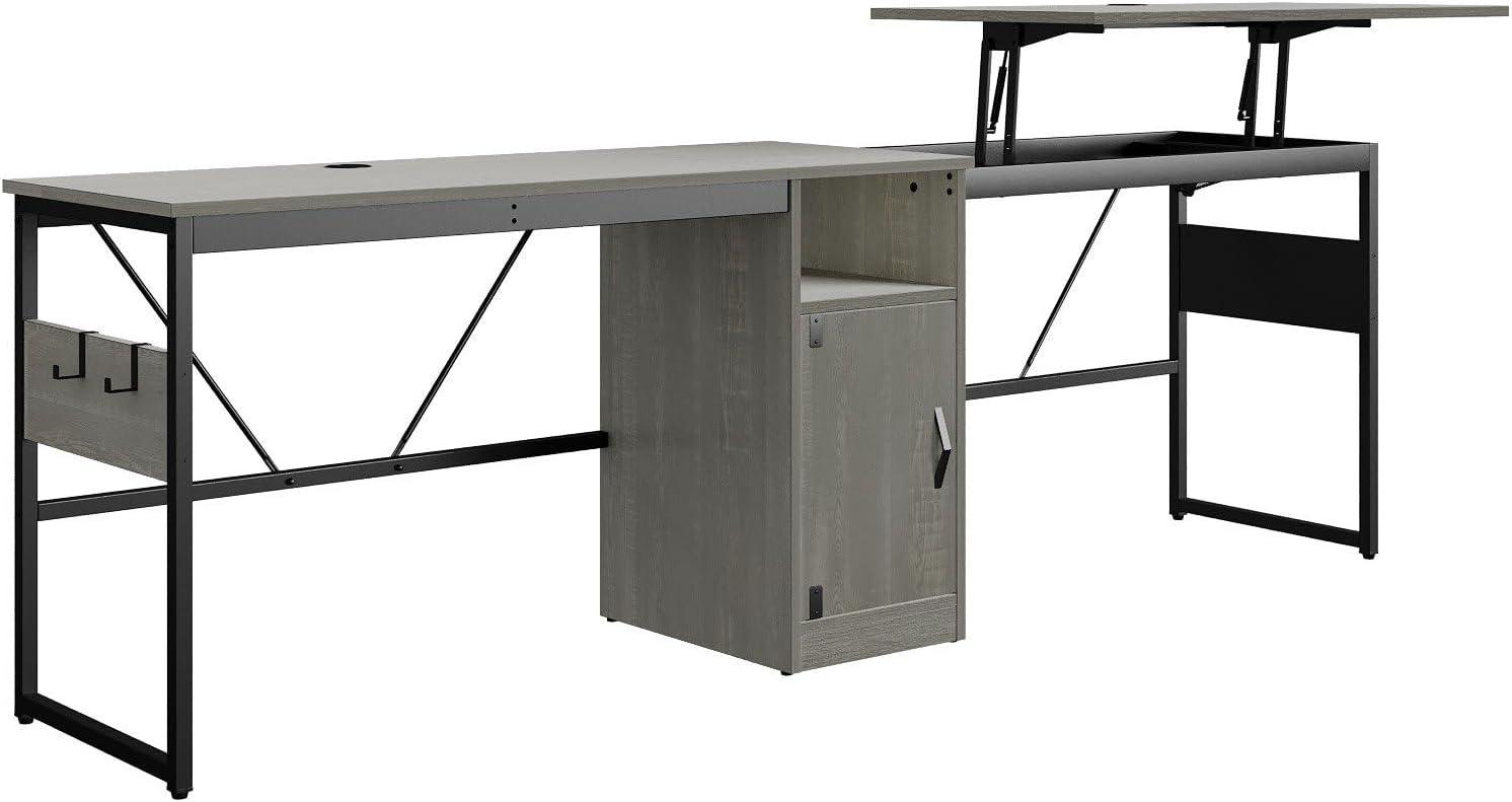 Bestier Reversible 60 inches L Shaped Computer Desk with Storage Cabinet Long Desk for 2 Person Wash Grey