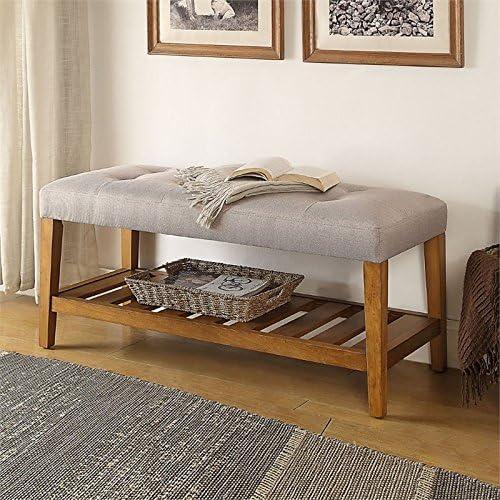 ACME 96680 Charla Wooden Frame Slatted Lower Shelf Bench, Light Gray and Oak