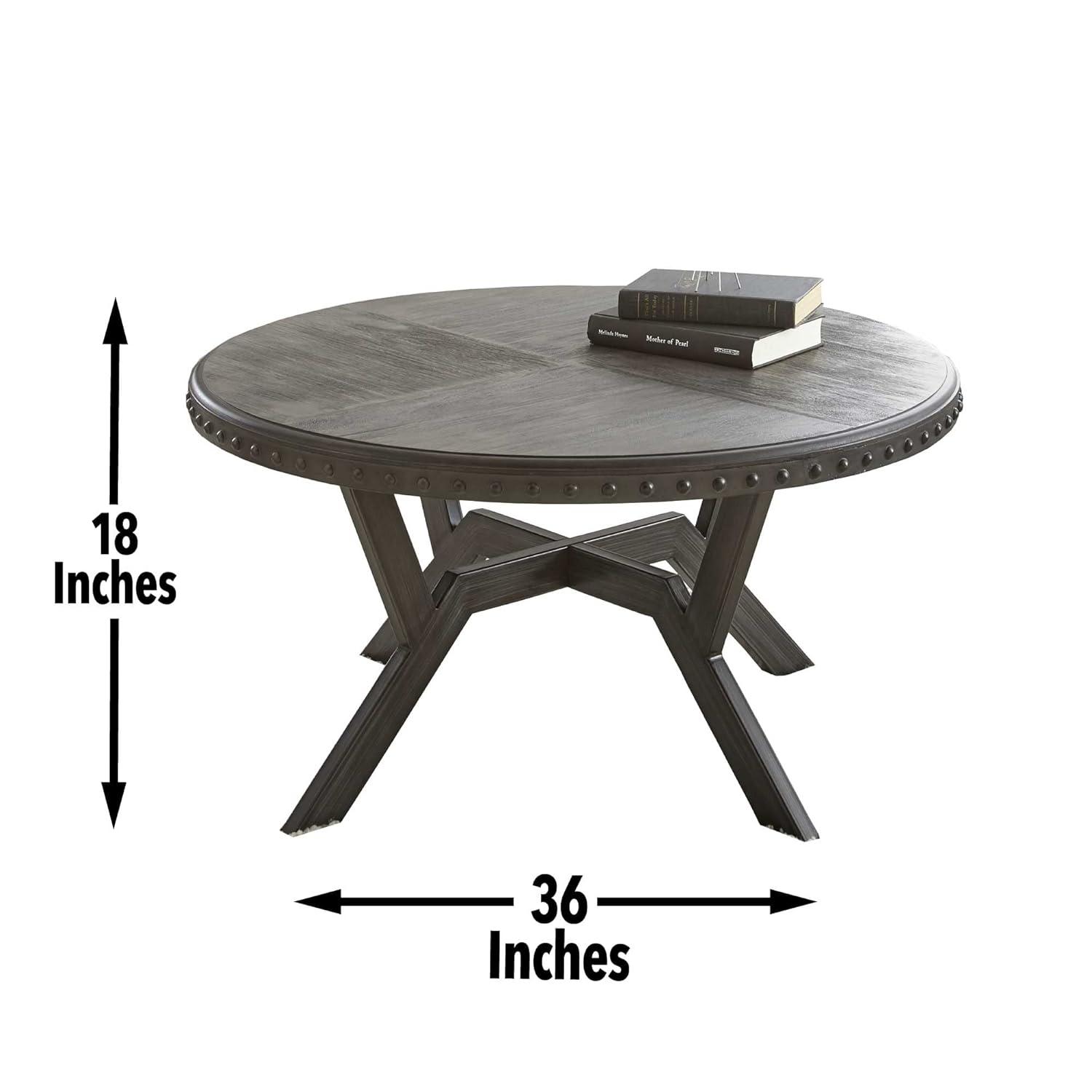 Steve Silver Alamo Indoor Industrial Wood and Nailhead 18" Height Round Coffee Table, Gray