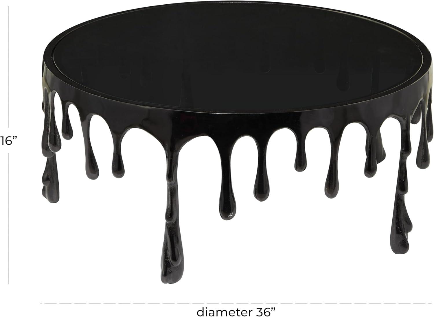 Deco 79 Aluminum Metal Living Room Coffee Table Drip Table with Melting Designed Legs and Shaded Glass Top, Center Table 36" x 36" x 16", Black