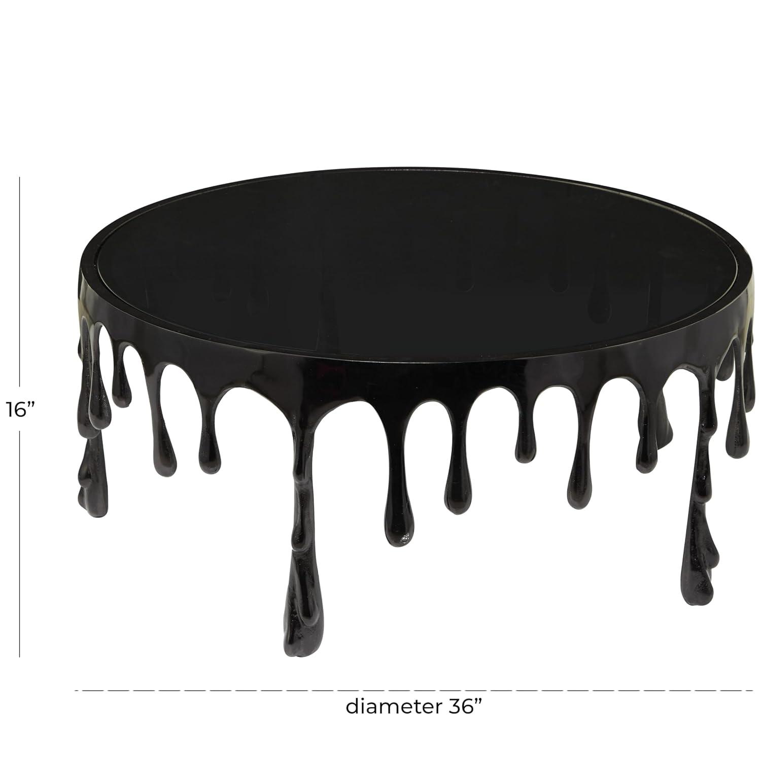 Deco 79 Aluminum Metal Living Room Coffee Table Drip Table with Melting Designed Legs and Shaded Glass Top, Center Table 36" x 36" x 16", Black