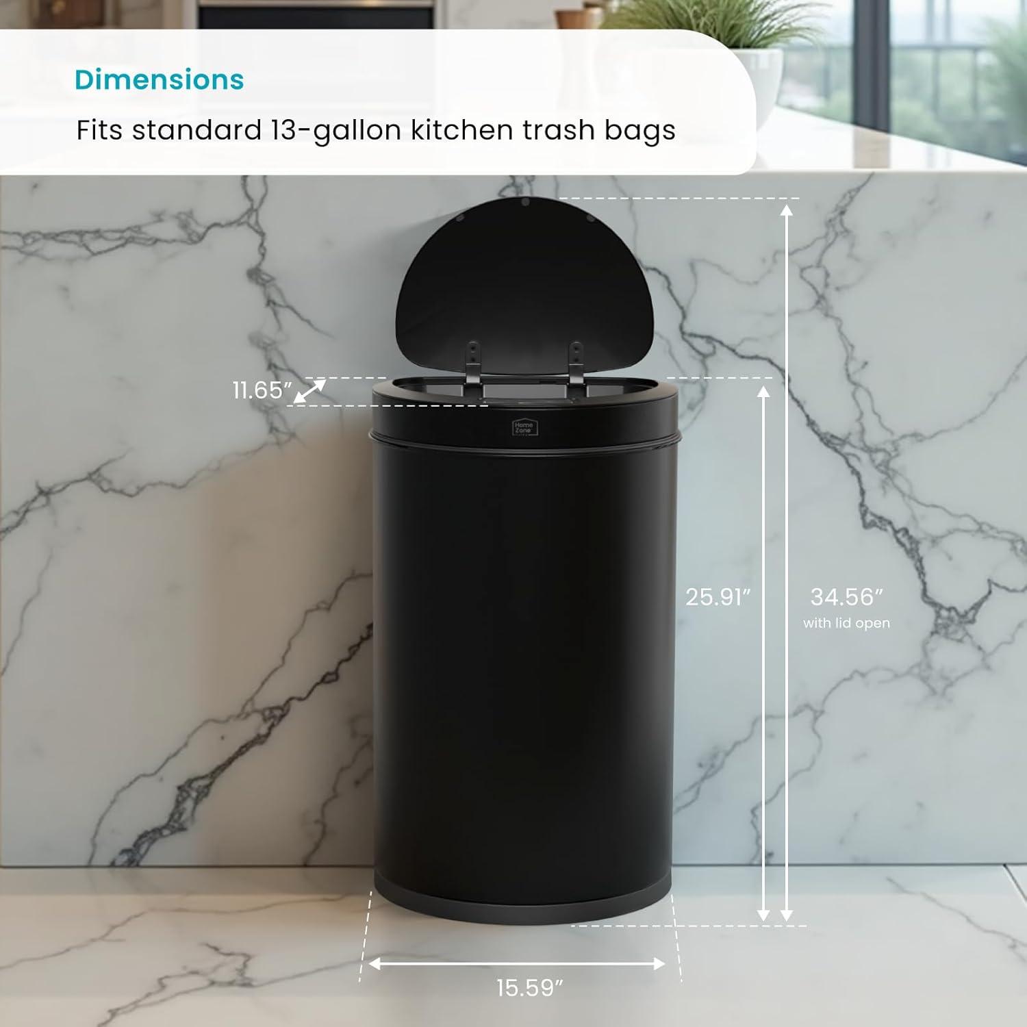 Home Zone Living 13 Gallon Automatic Trash Can With Motion Sensor, Black