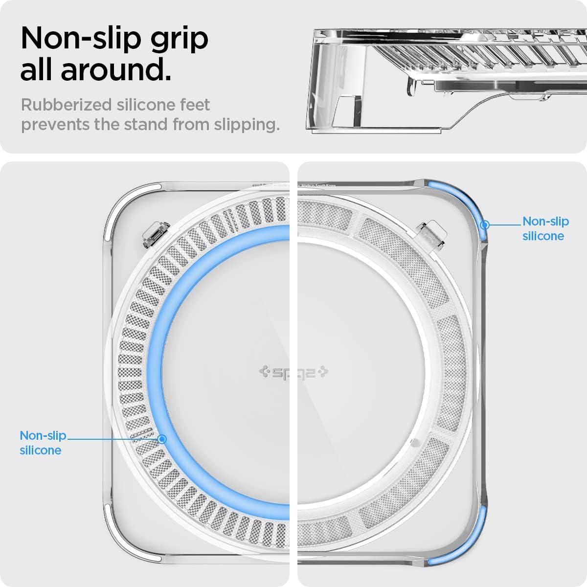 Spigen Mac Studio Stand with Built in Air Filter Designed for M4/M2/M1 Max, M3/M2/M1 Ultra Desktop Mount PVC Dust Prevention Ventilation - Crystal Clear