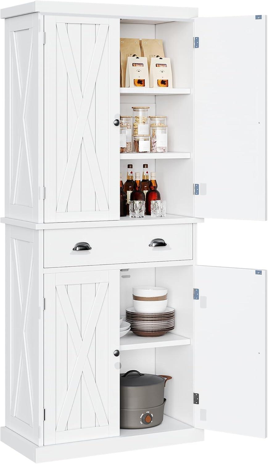 Gracie Oaks Sneyd 72" H Wood Farmhouse Kitchen Pantry Cabinet with Adjustable Shelves & Drawer