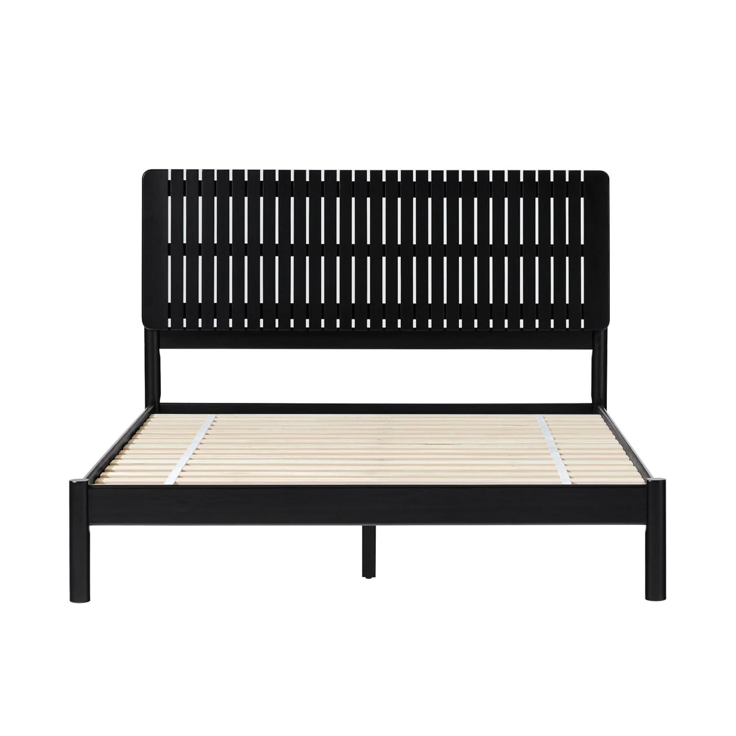 Walker Edison Transitional Solid Wood Platform Queen Bed, Black