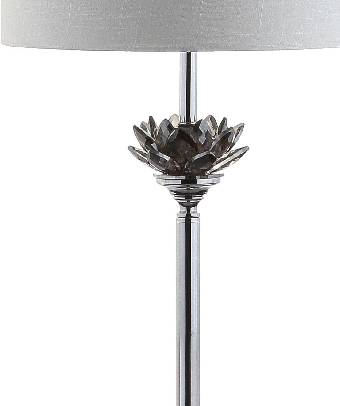 Amelia Lotus 59" White Linen Drum Shade Crystal Floor Lamp