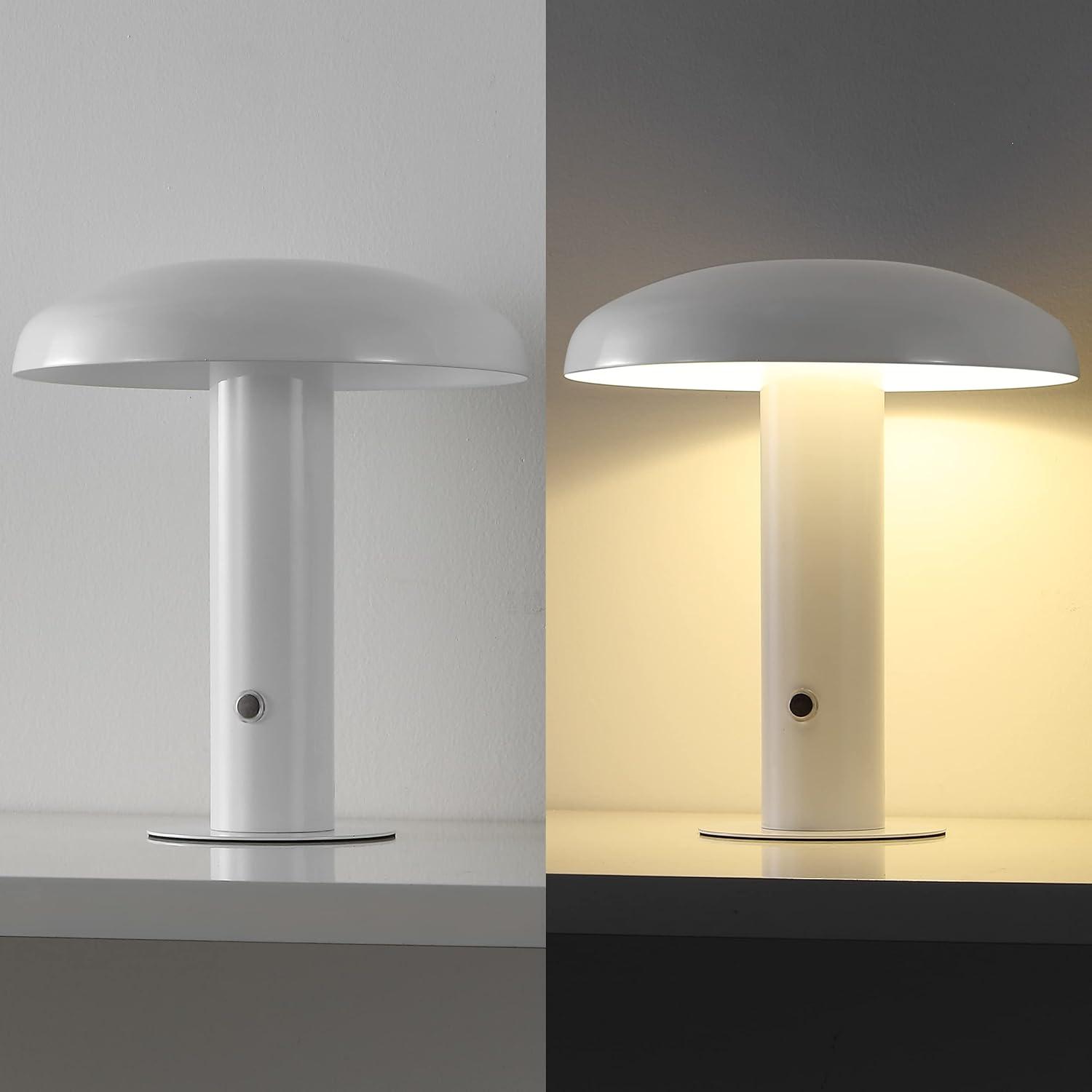 Suillius 11" Contemporary Bohemian Rechargeable/Cordless Iron Integrated Portable LED Mushroom Table Lamp, White