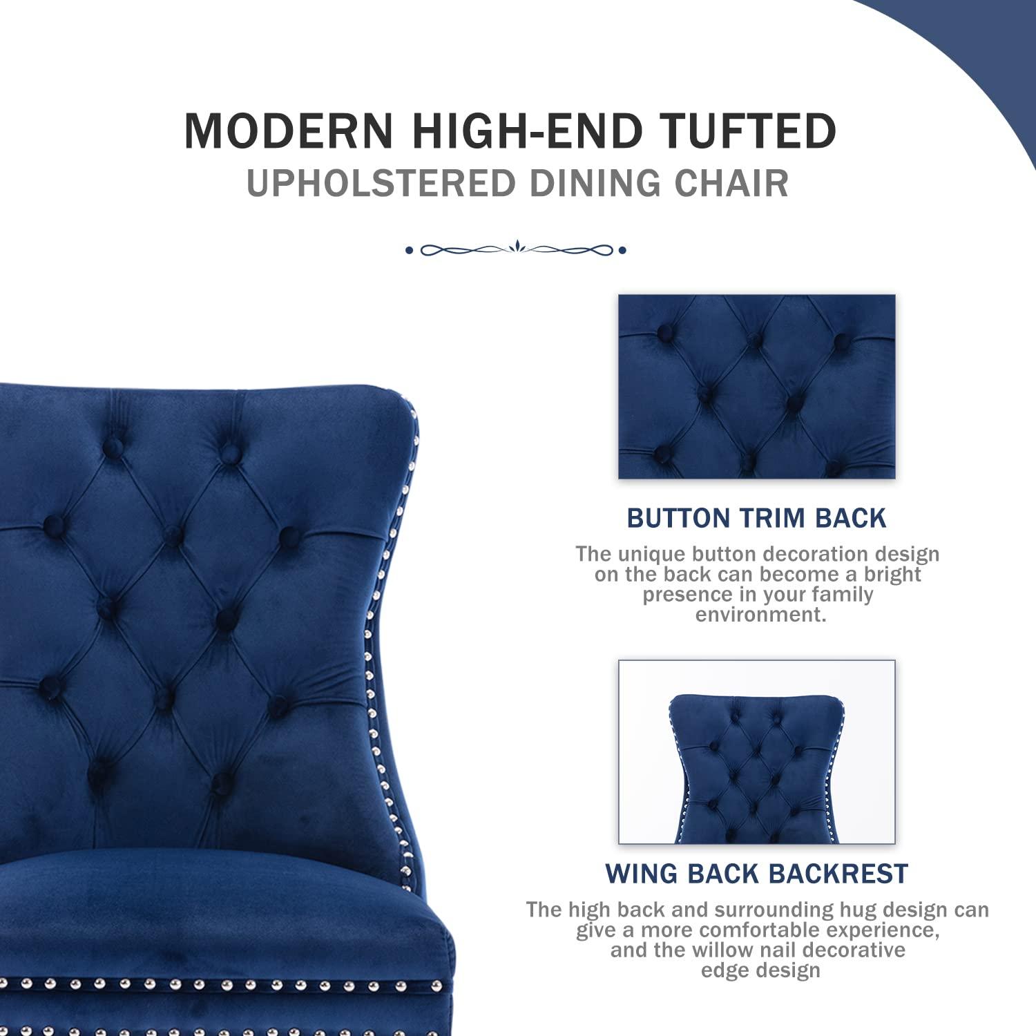 ODUSE-DAILY Velvet Dining Chairs Set of 2, Navy Kitchen & Dining Room Chairs, Tufted Dining Chairs, Fabric Upholstered, Solid Wood, Sillas De Comedor (Blue, 2 Pcs)