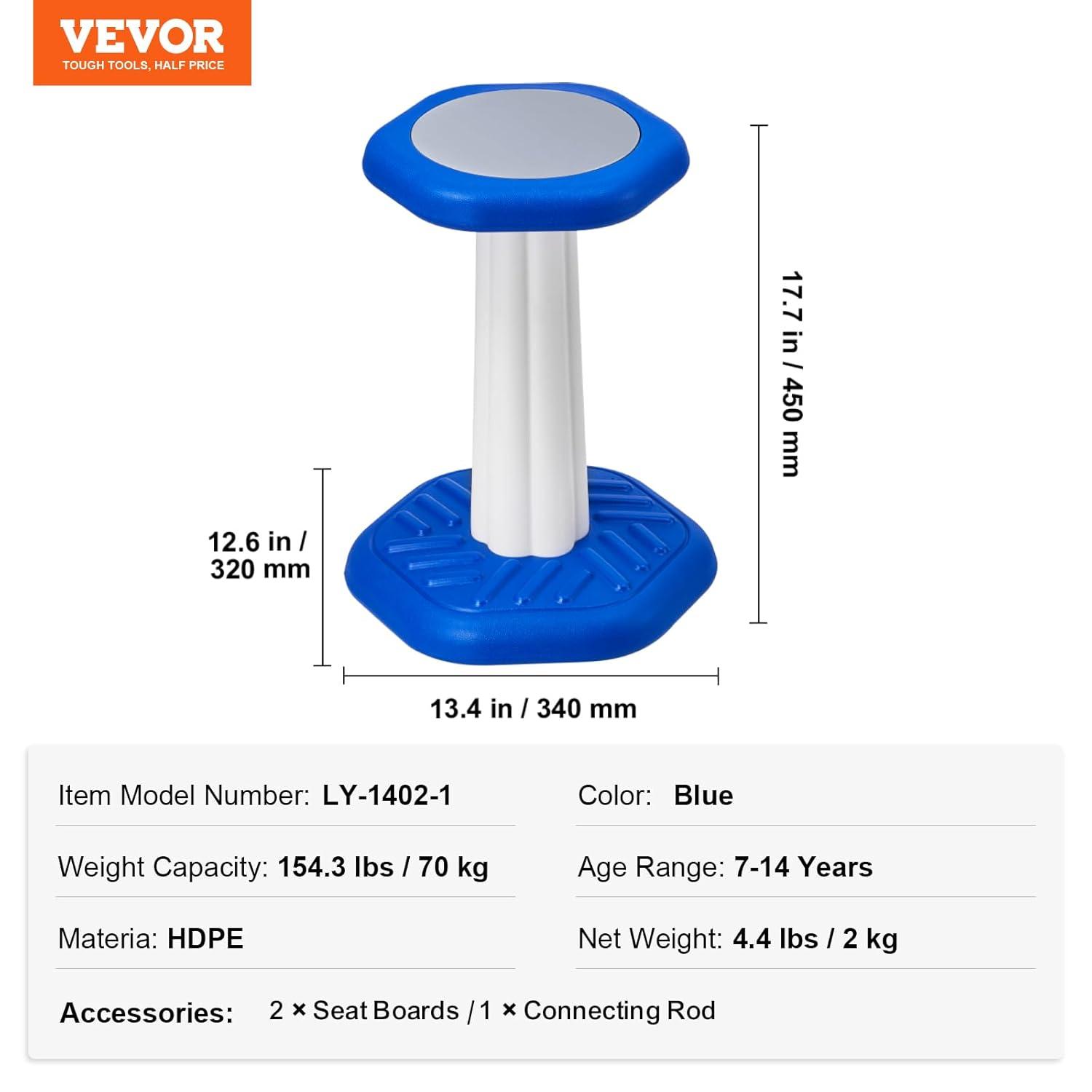 VEVOR Kids Wobble Chair (17.7-inch High), Active Chair with Sponge Cushion, Wobble Stool Improves Focus, Posture and Calm Children, Ideal for Schools and Home, Age 7-14, Blue