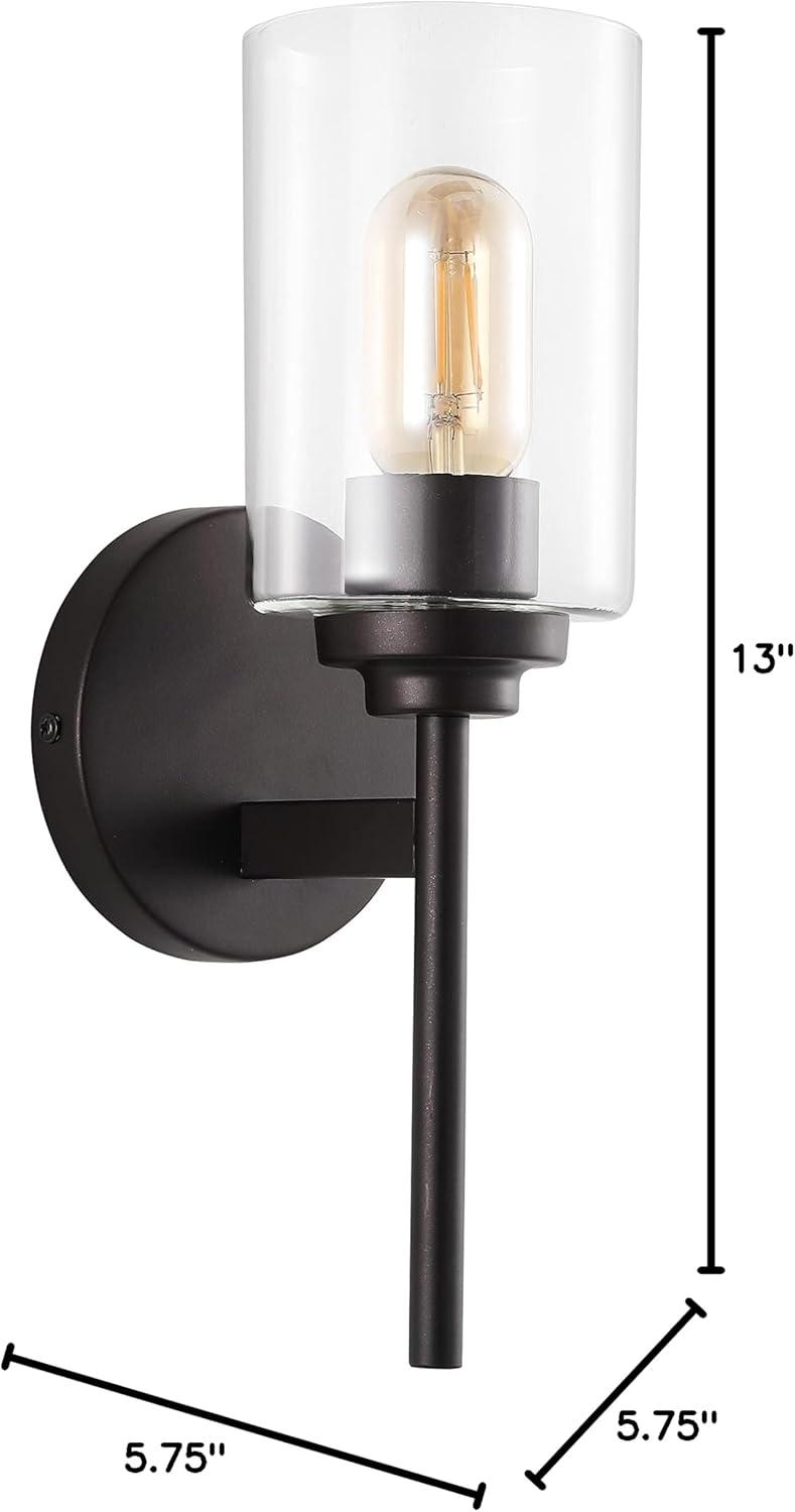 JONATHAN Y Juno 13" 1-Light Farmhouse Industrial Iron Cylinder LED Sconce, Oil Rubbed Bronze/Clear