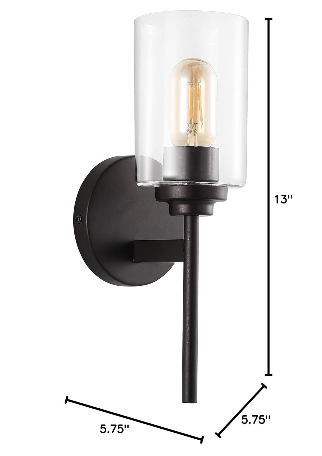 JONATHAN Y Juno 13" 1-Light Farmhouse Industrial Iron Cylinder LED Sconce, Oil Rubbed Bronze/Clear