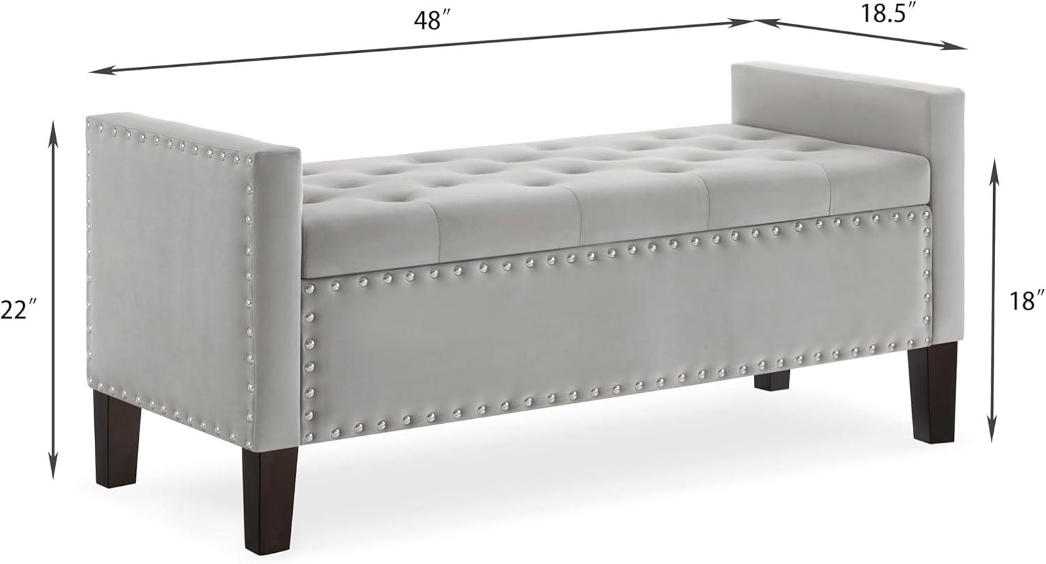 Storage Bench for Bedroom End of Bed, 48" Velvet Upholstered Storage Ottoman Bench with Nails Trim and Safety Hinge Entryway Bench with Button-Tufted Padded Seat for Bedroom Entryway, Gray