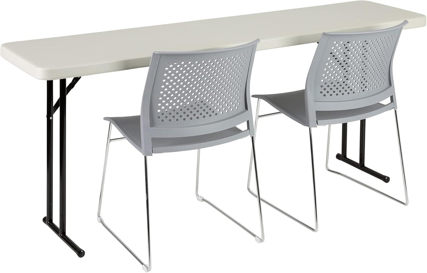 Norwood Commercial Furniture 6 ft Multipurpose Indoor Outdoor Heavy Duty Portable Blow-Molded Plastic Folding Training Seminar Table 18" W x 72" L Gray