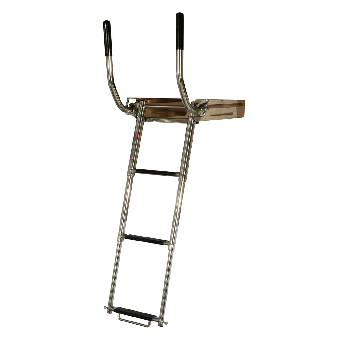 Extreme Max 3006.8804 Undermount Telescoping Pontoon, Dock, and Swim Raft Ladder with Hidden Handle and Rubber Grips - 4-Step